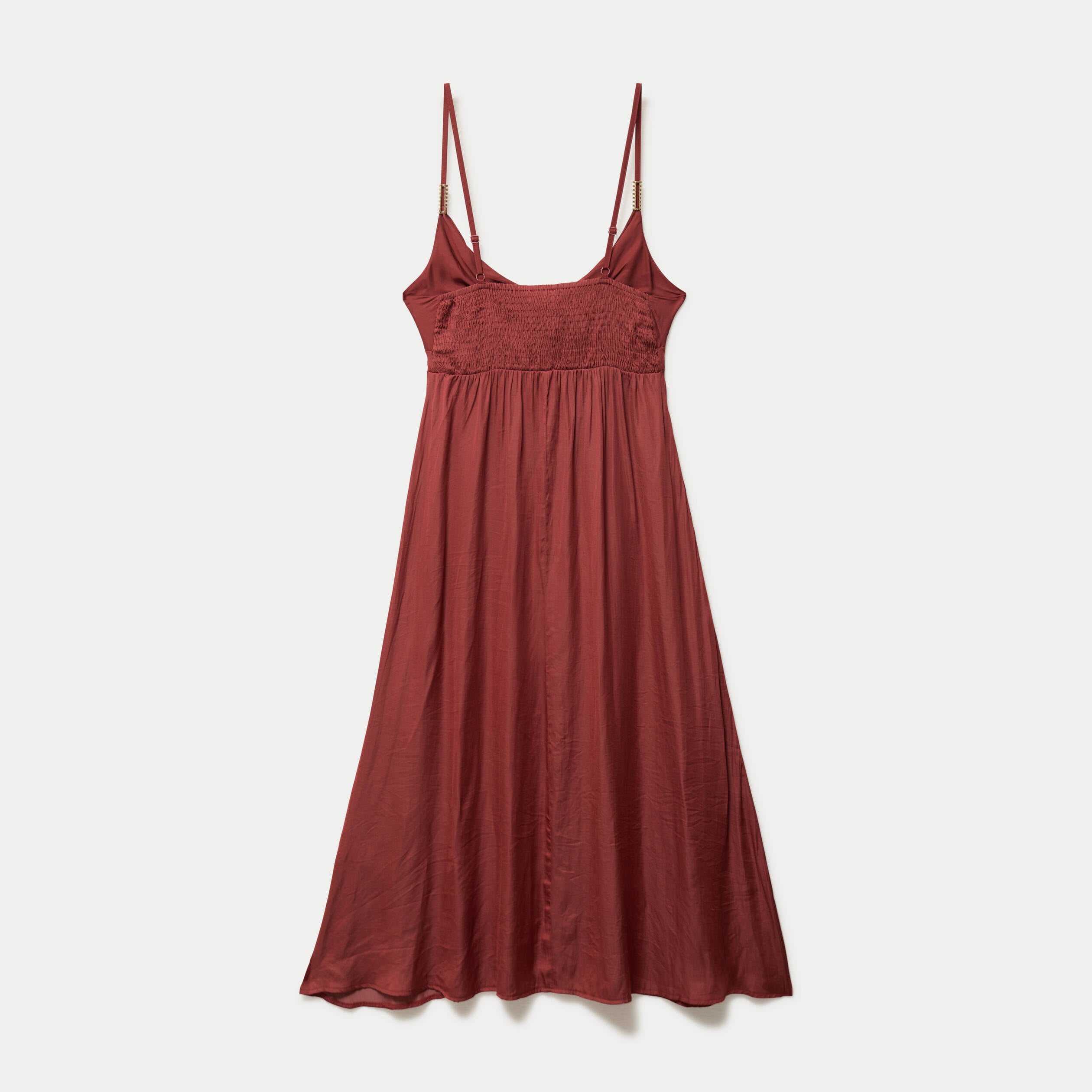 Robe longue &eacute;vas&eacute;e col v satin&eacute;e vieux rose femme
