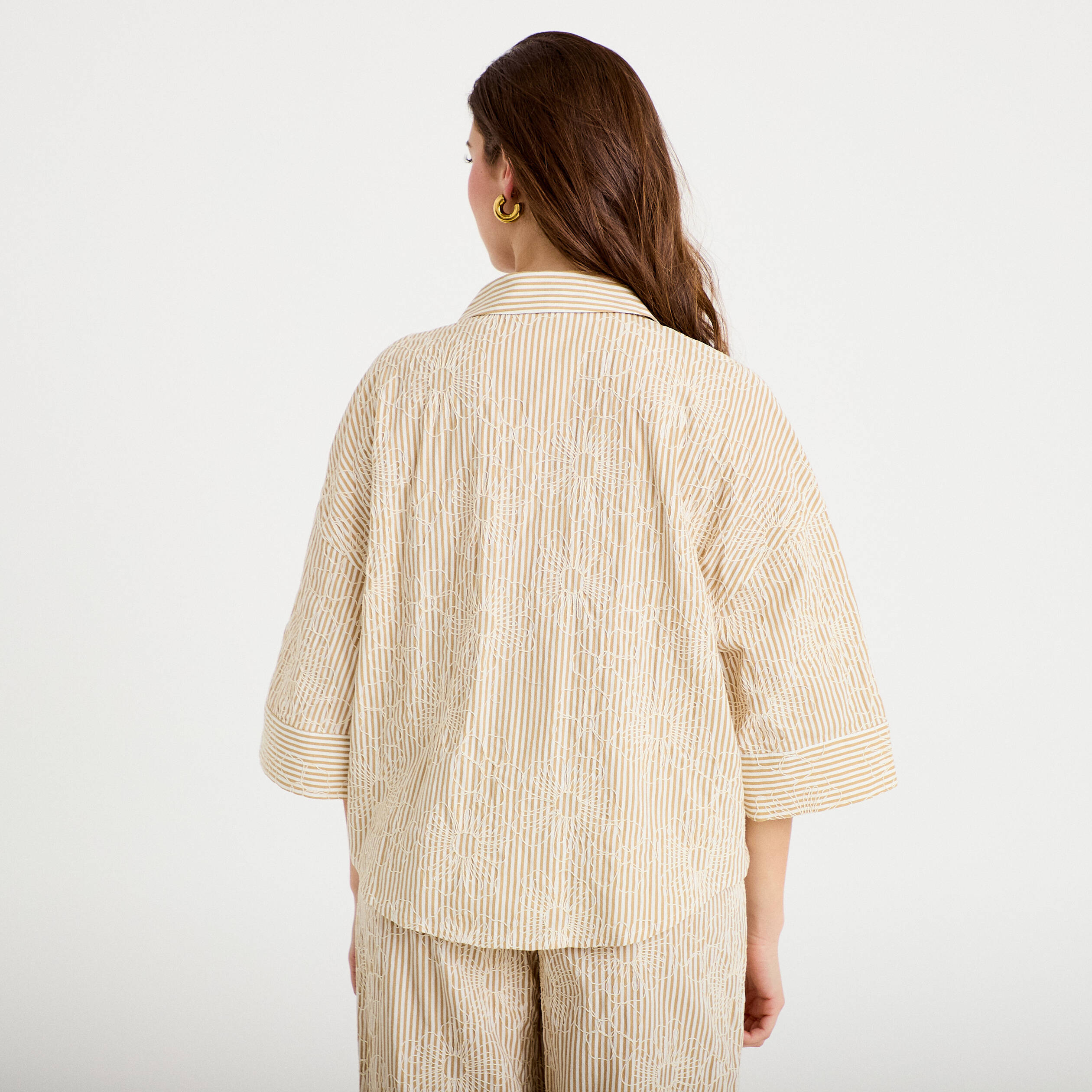 Blouse boyfriend manches 3/4 beige moyen femme