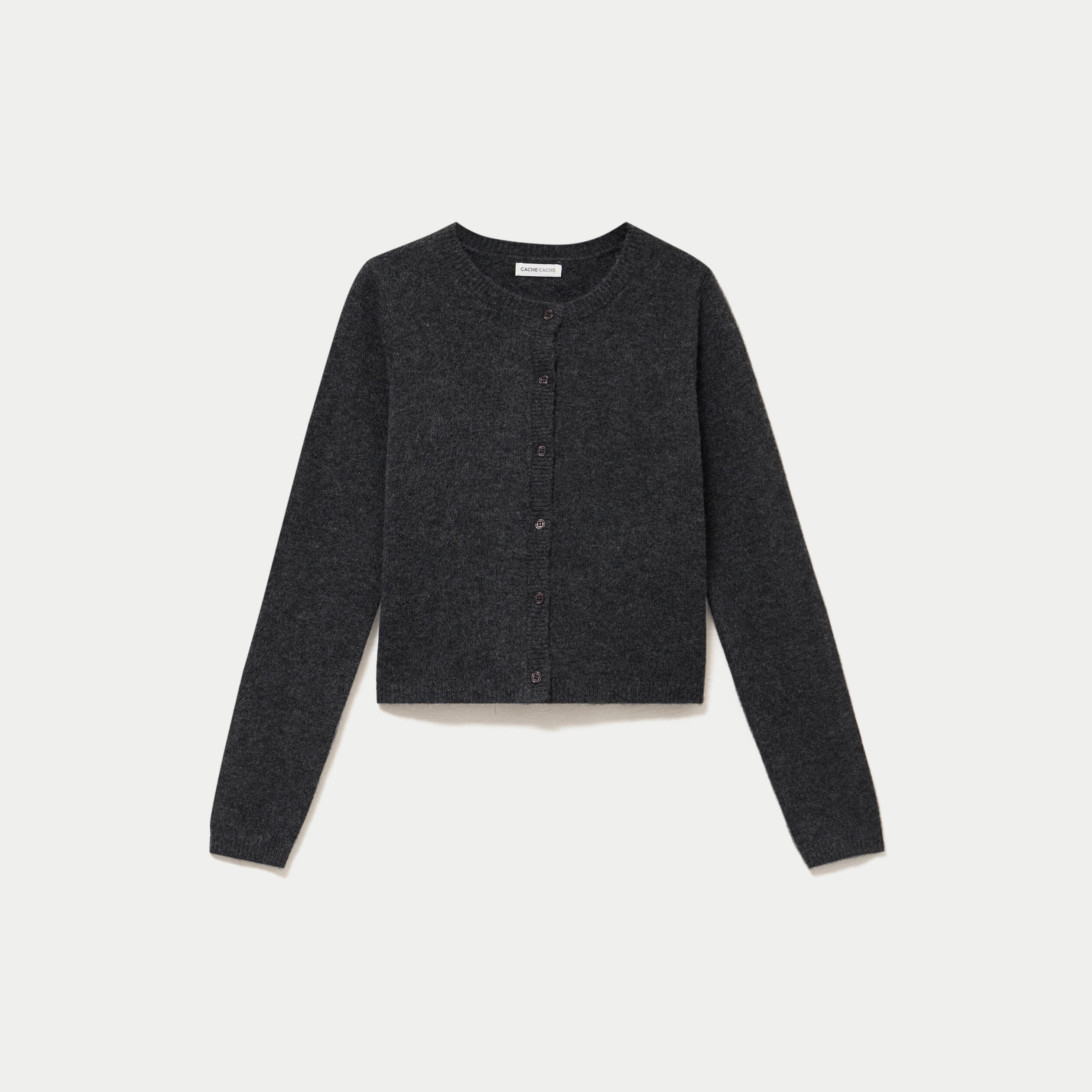 Gilet boutonn&eacute; manches longues gris fonc&eacute; femme