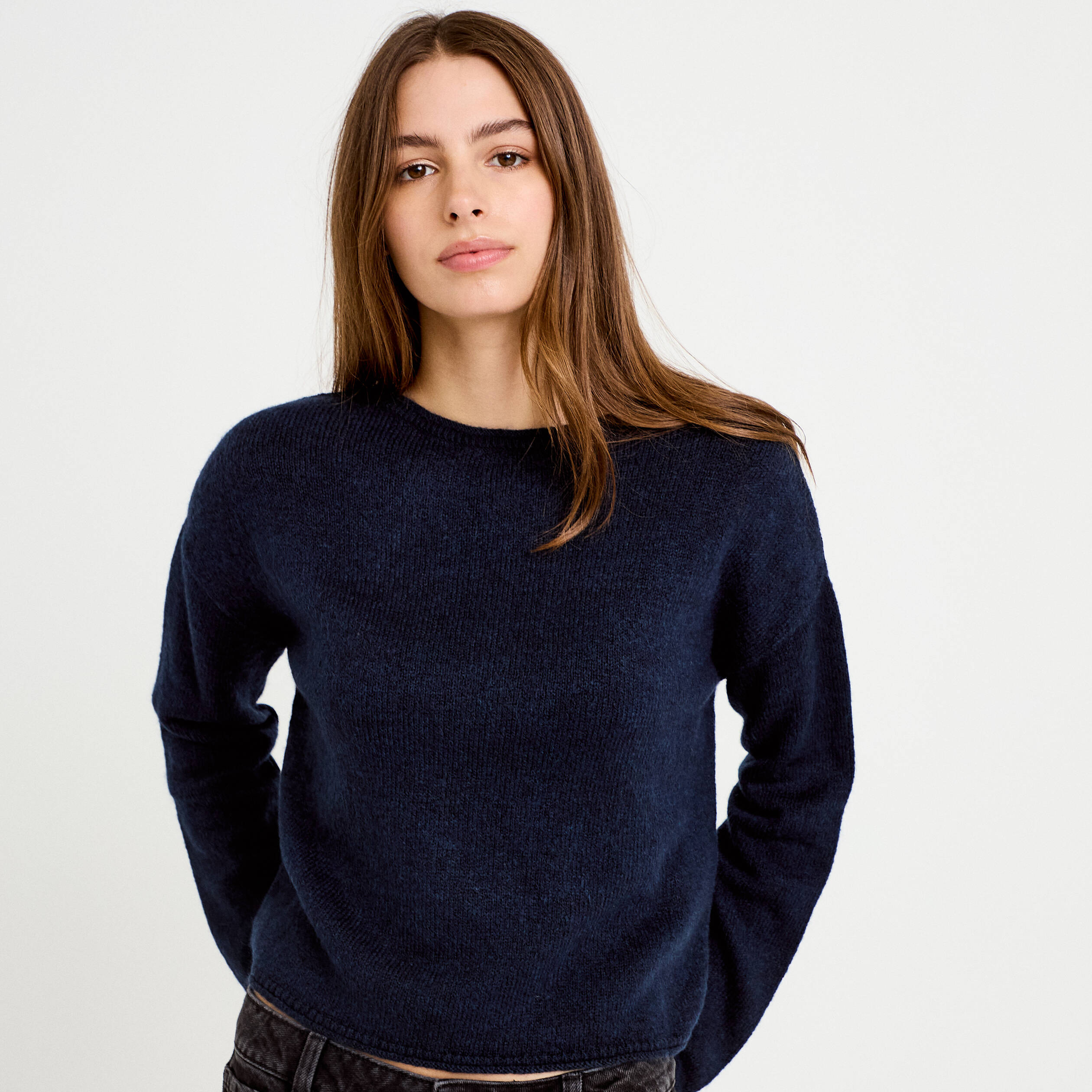 Pull manches longues bleu marine femme