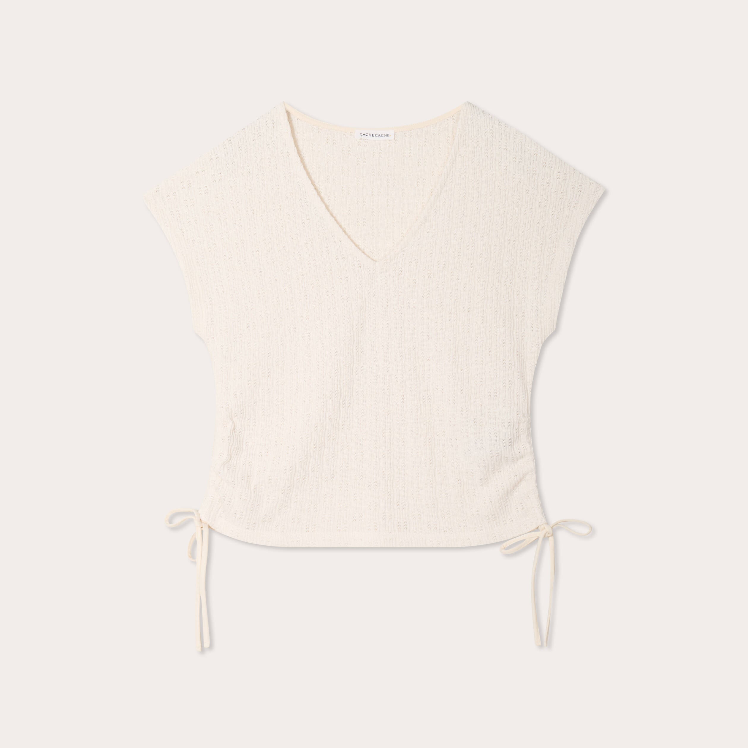 T-shirt ajour&eacute; d&eacute;tails cordons ecru femme
