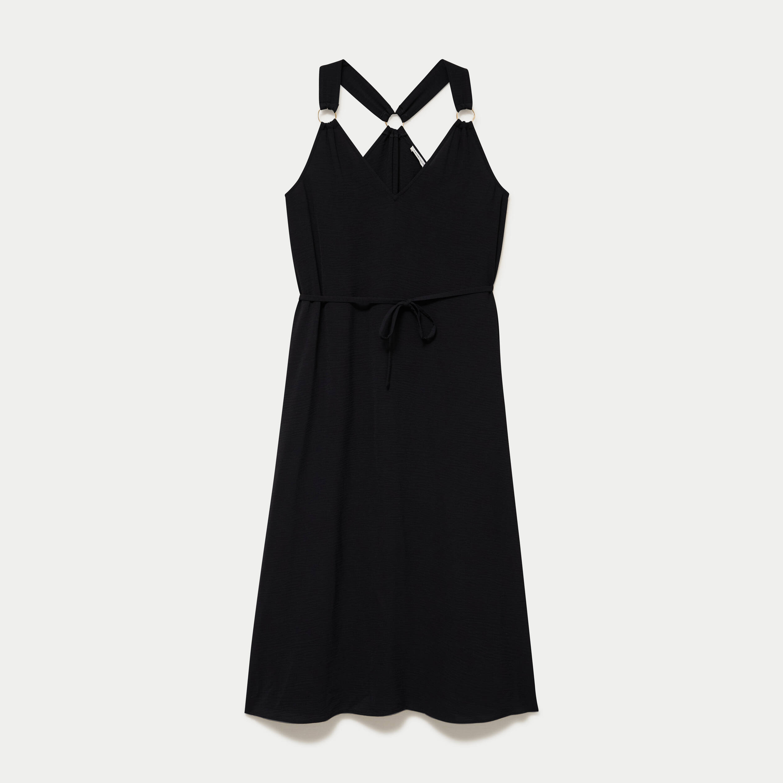 Robe longue droite col v bretelles fines noir femme
