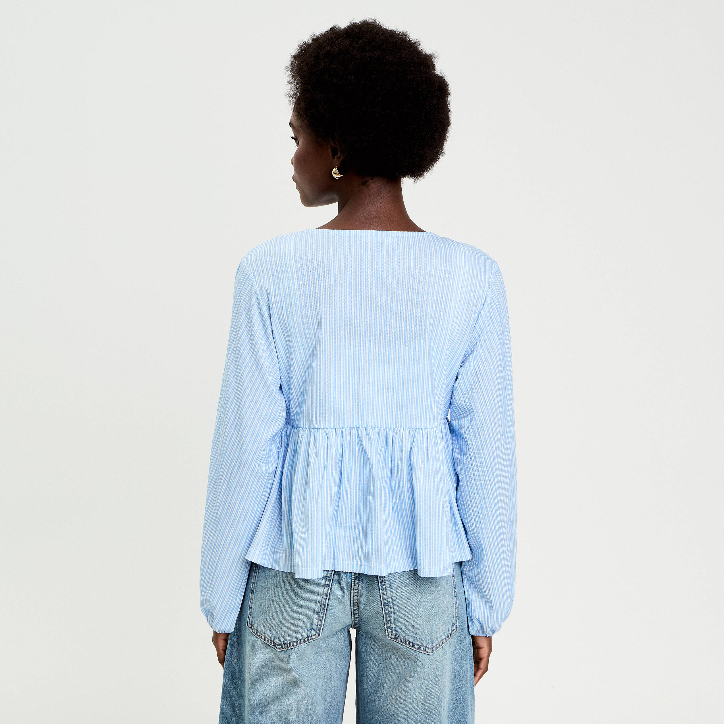 Blouse manches longues en cr&ecirc;pe blanc femme