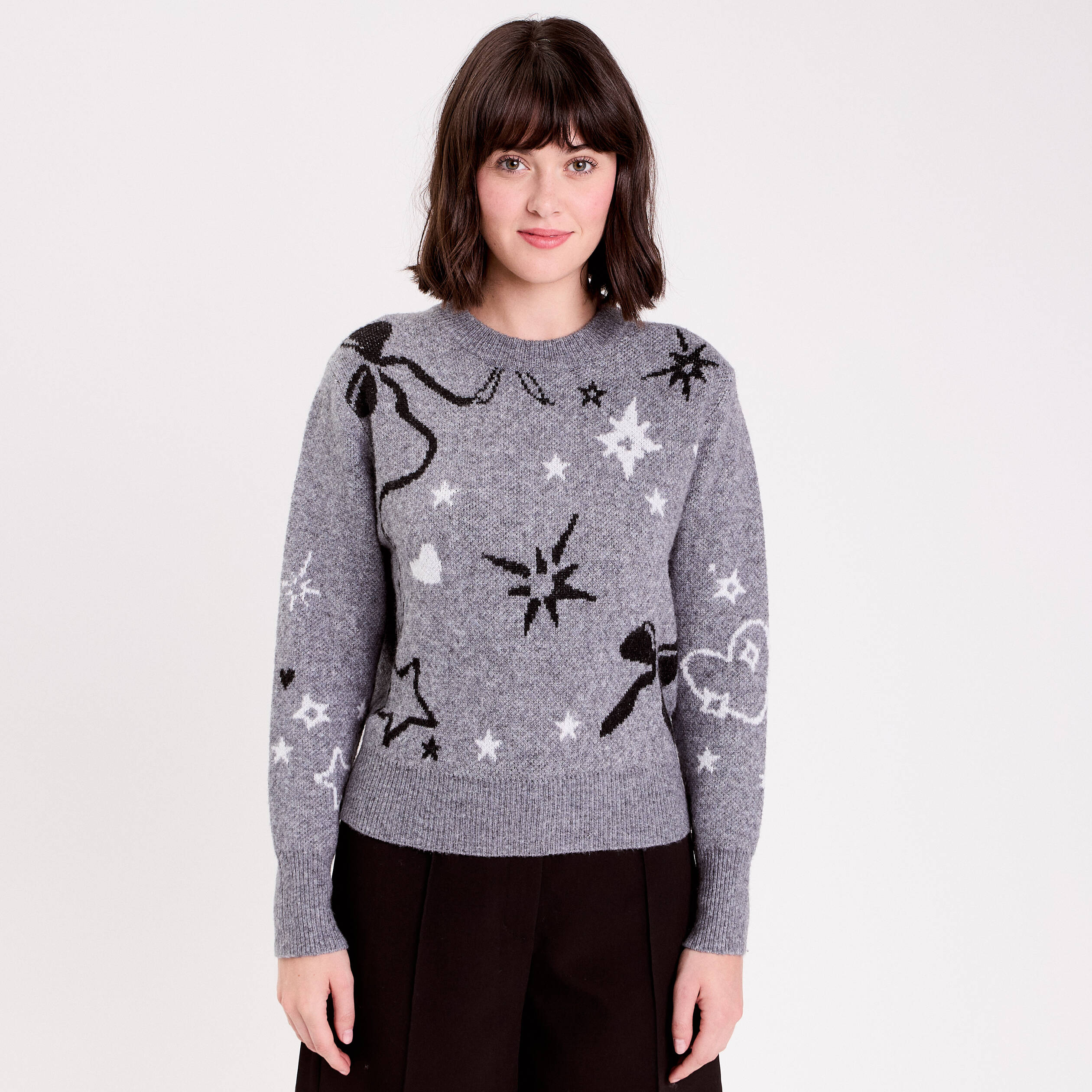 Pull manches longues gris fonc&eacute; femme