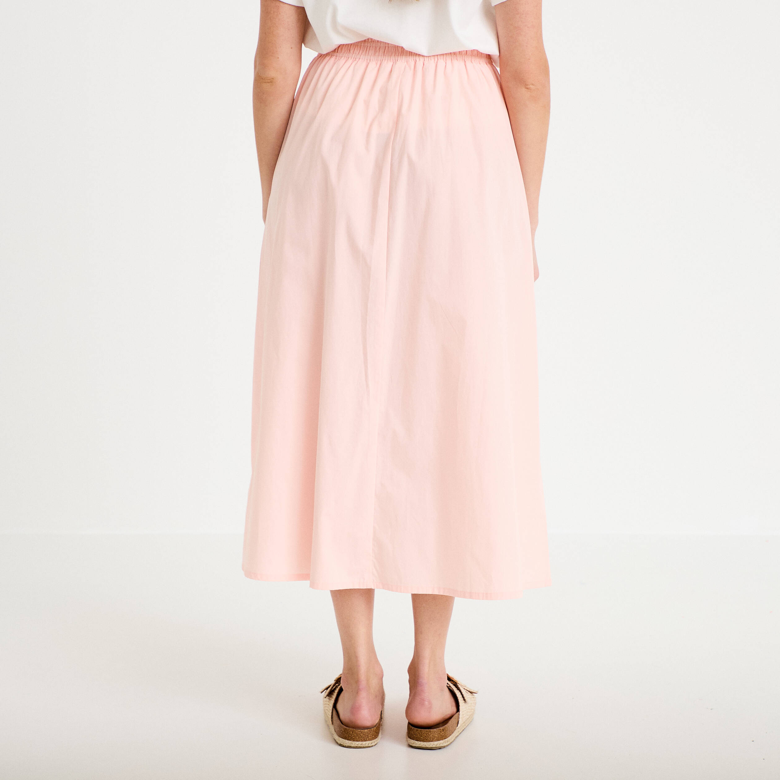 Jupe longue &eacute;vas&eacute;e taille haute rose femme