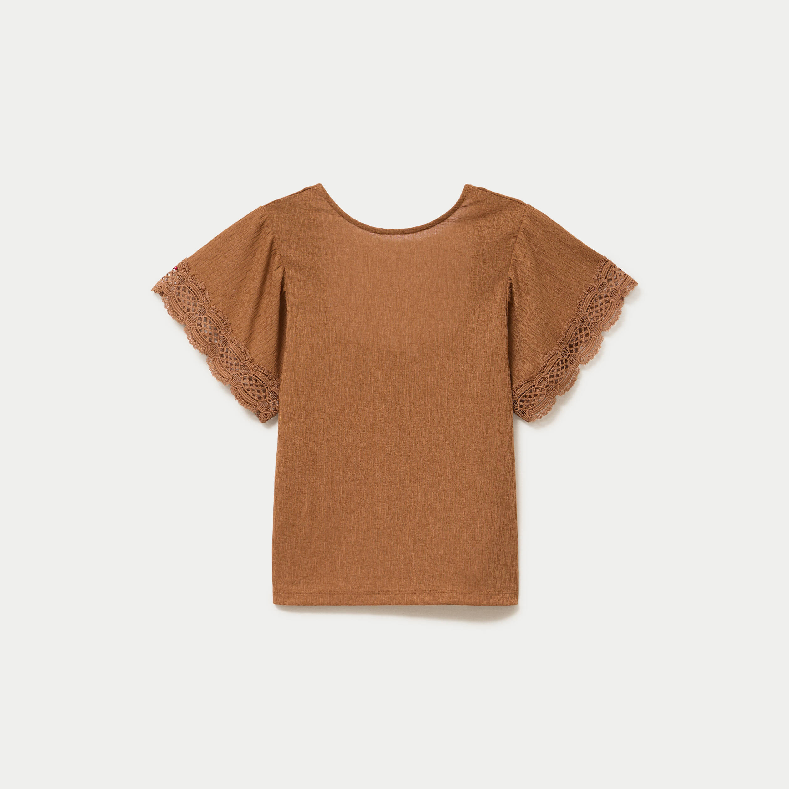 T-shirt col rond manches courtes beige femme