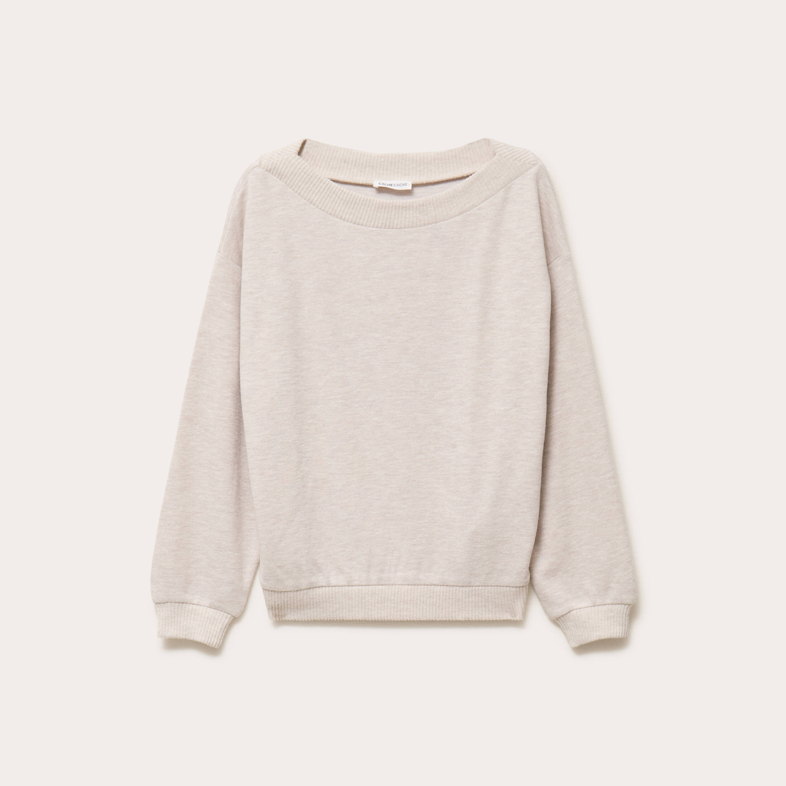 Sweat duveteux col rond manches longues sable femme