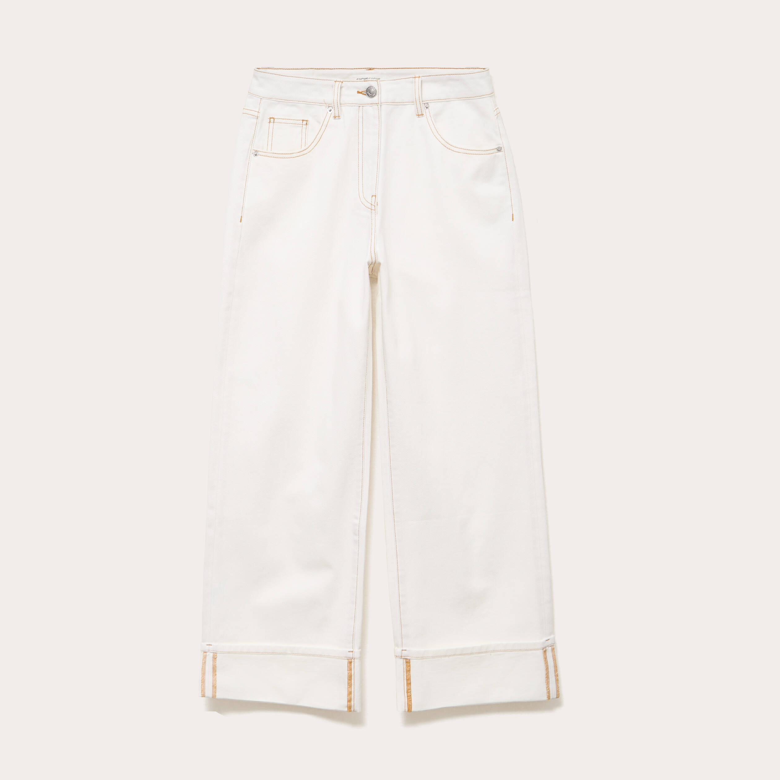 Jeans droit &agrave; revers denim blanc femme