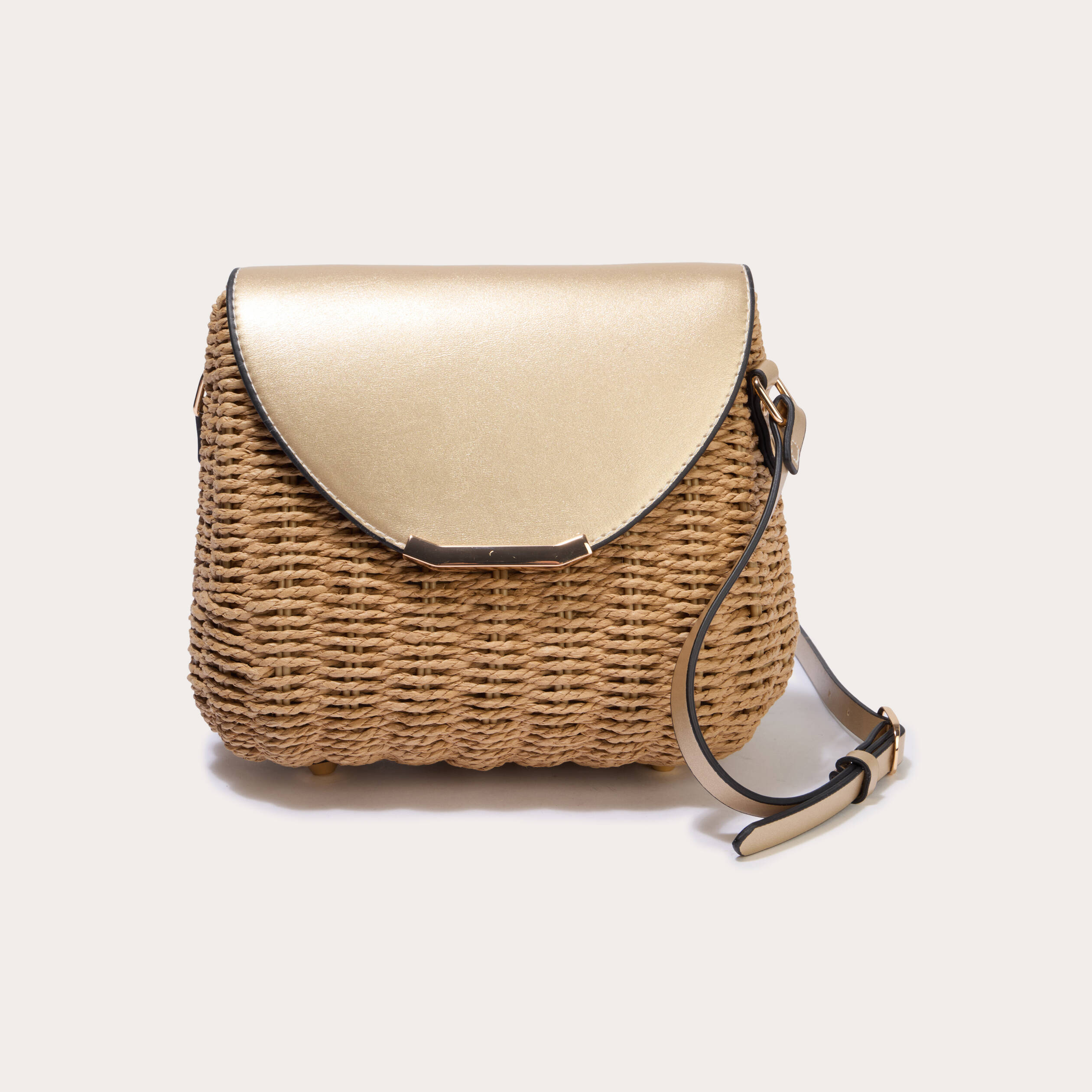 Sac bo&icirc;te paille couleur or femme