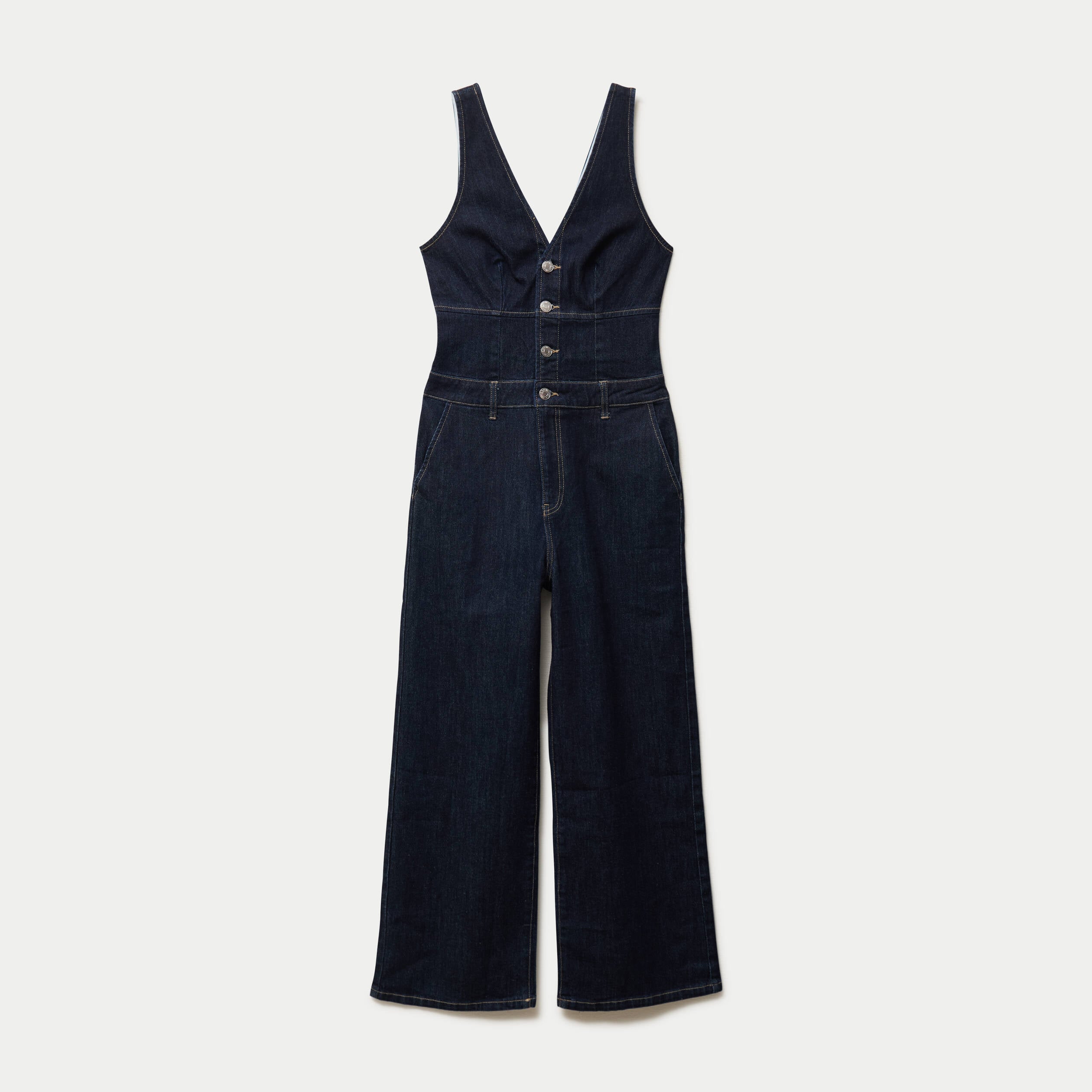 Combinaison jean large sans manches denim brut femme