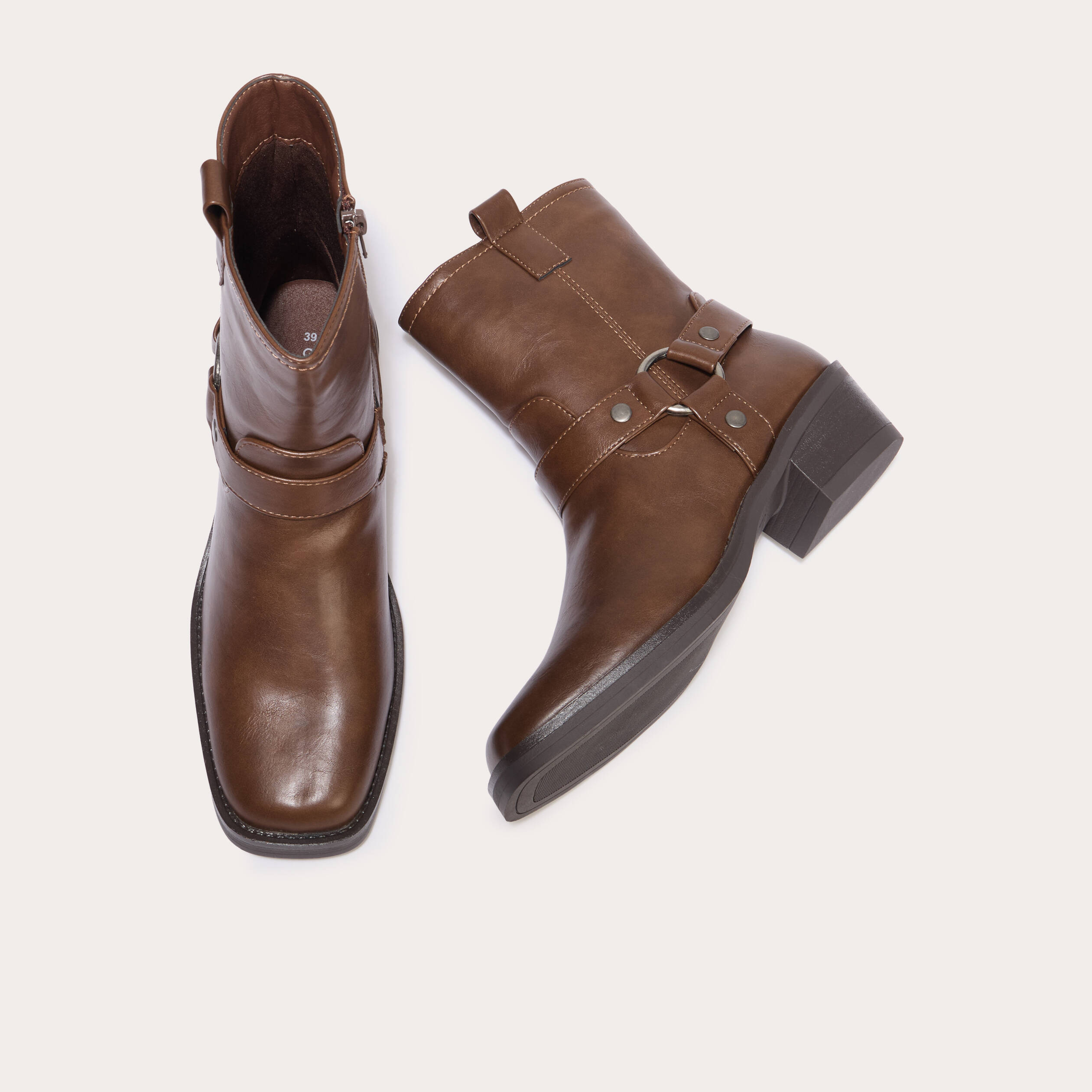 Bottines bout carr&eacute; marron fonc&eacute; femme