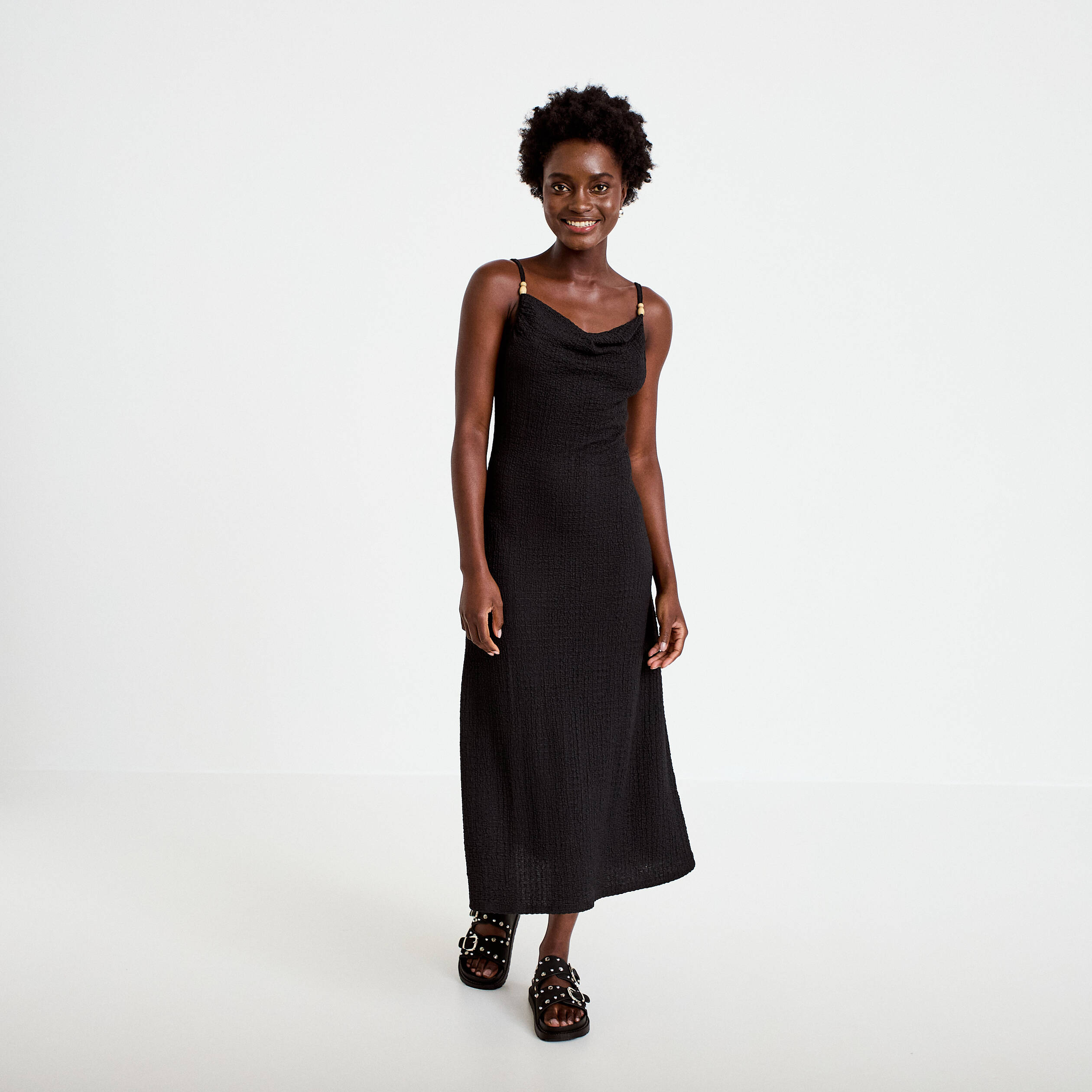 Robe longue droite en maille noir femme