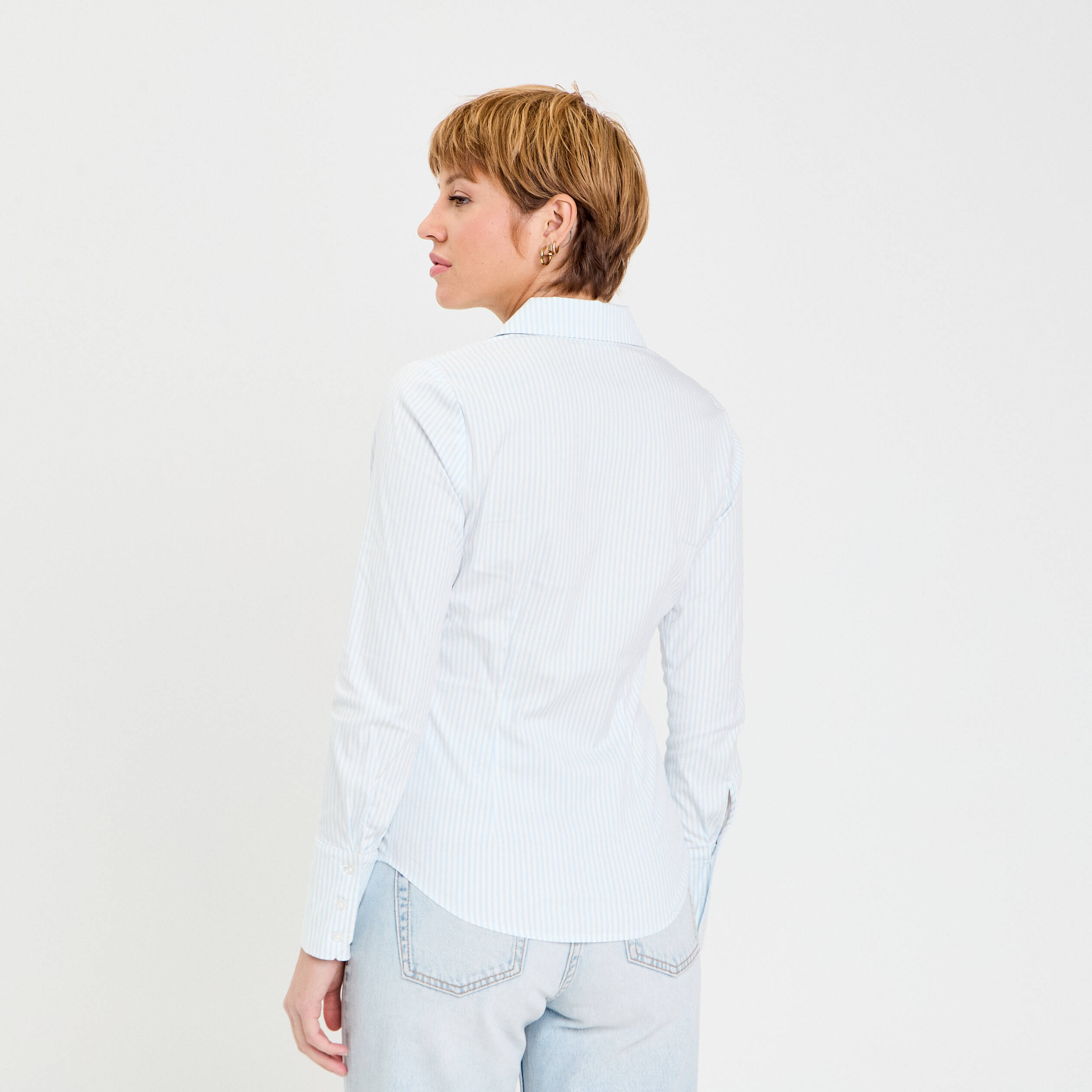 Chemise manches longues bleu femme