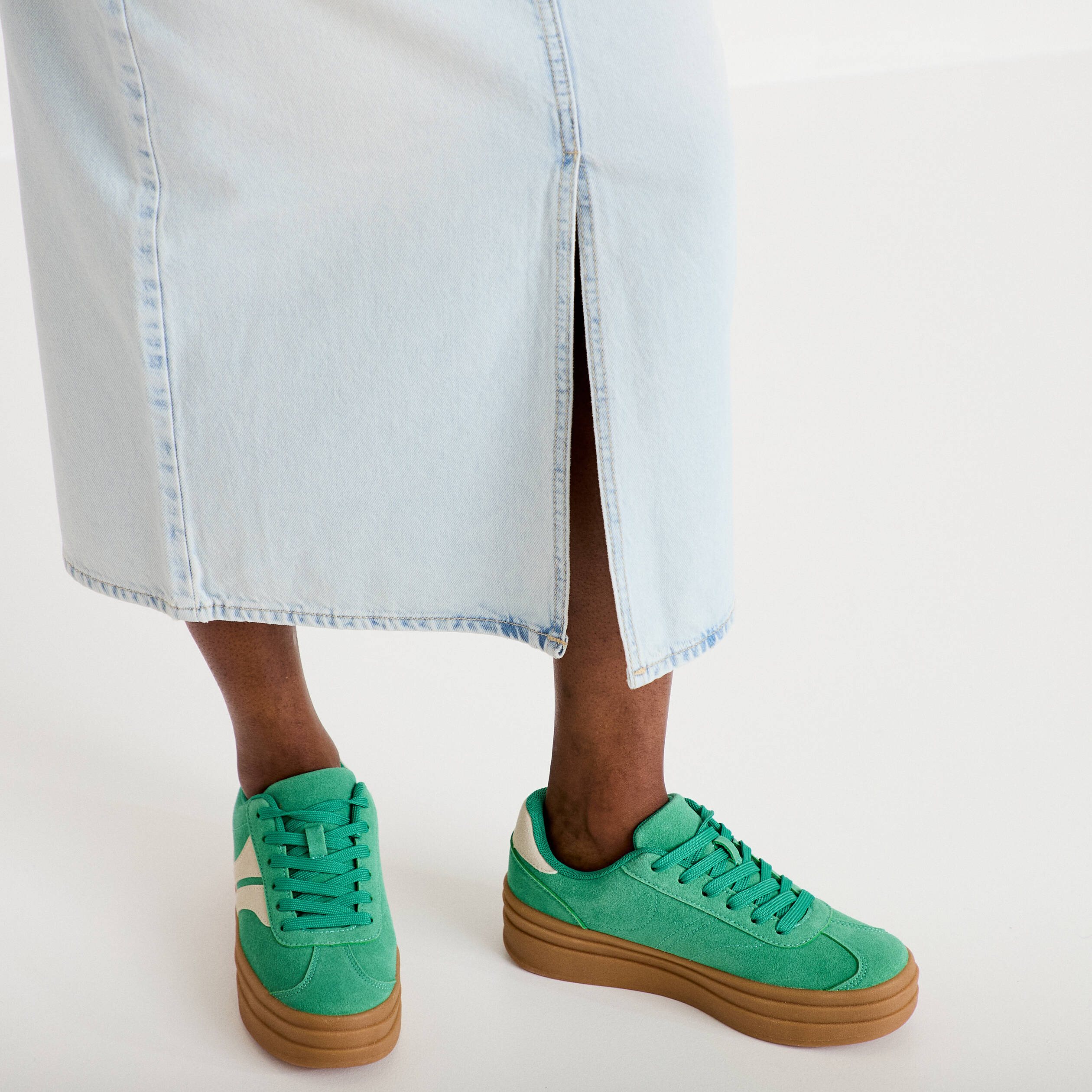 Jupe droite midi en jean 5 poches denim bleach femme