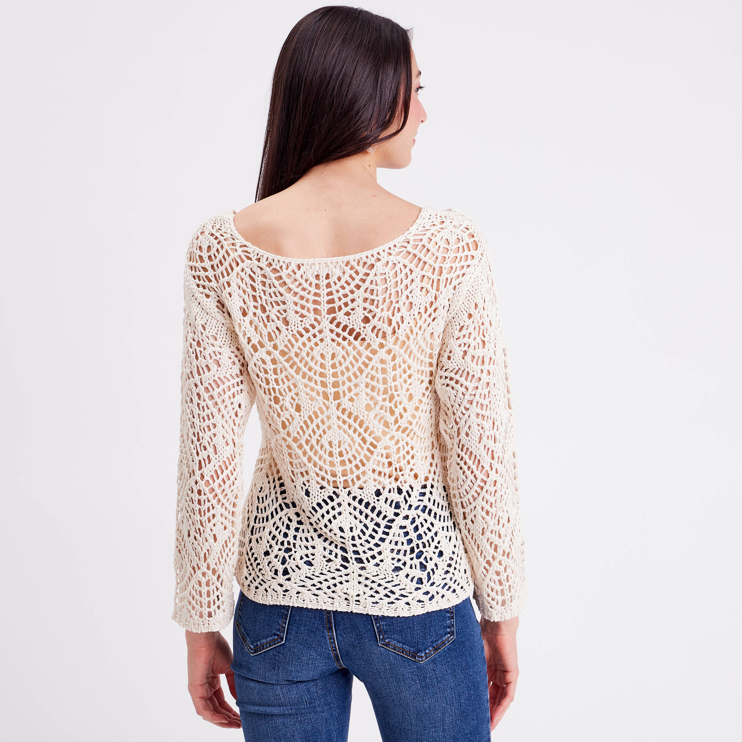 Vêtement été Col V Pull Crochet Manches Courtes Femme Famulily