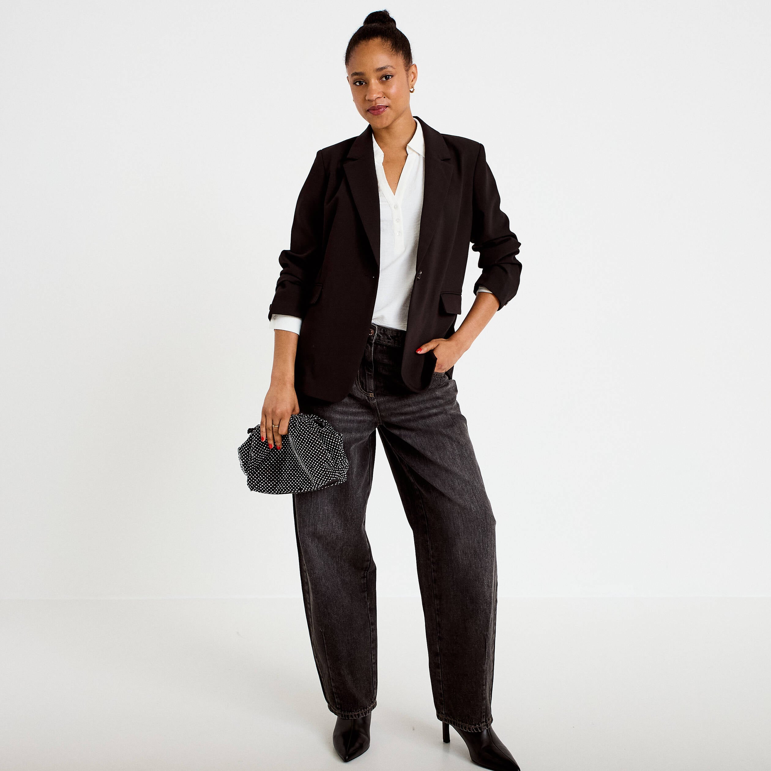 Blouse droite manches longues ecru femme