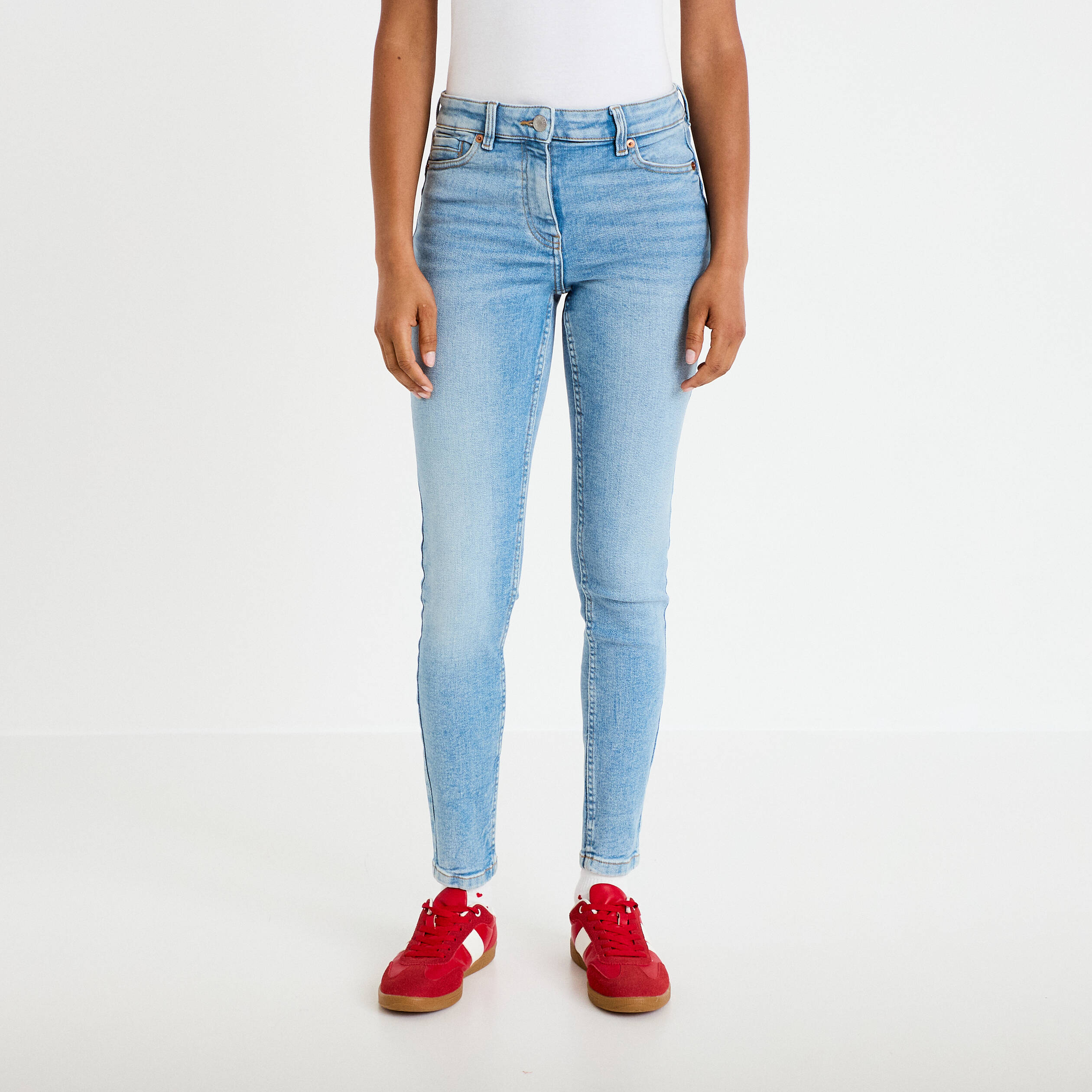 Jean skinny push-up taille standard denim bleach femme