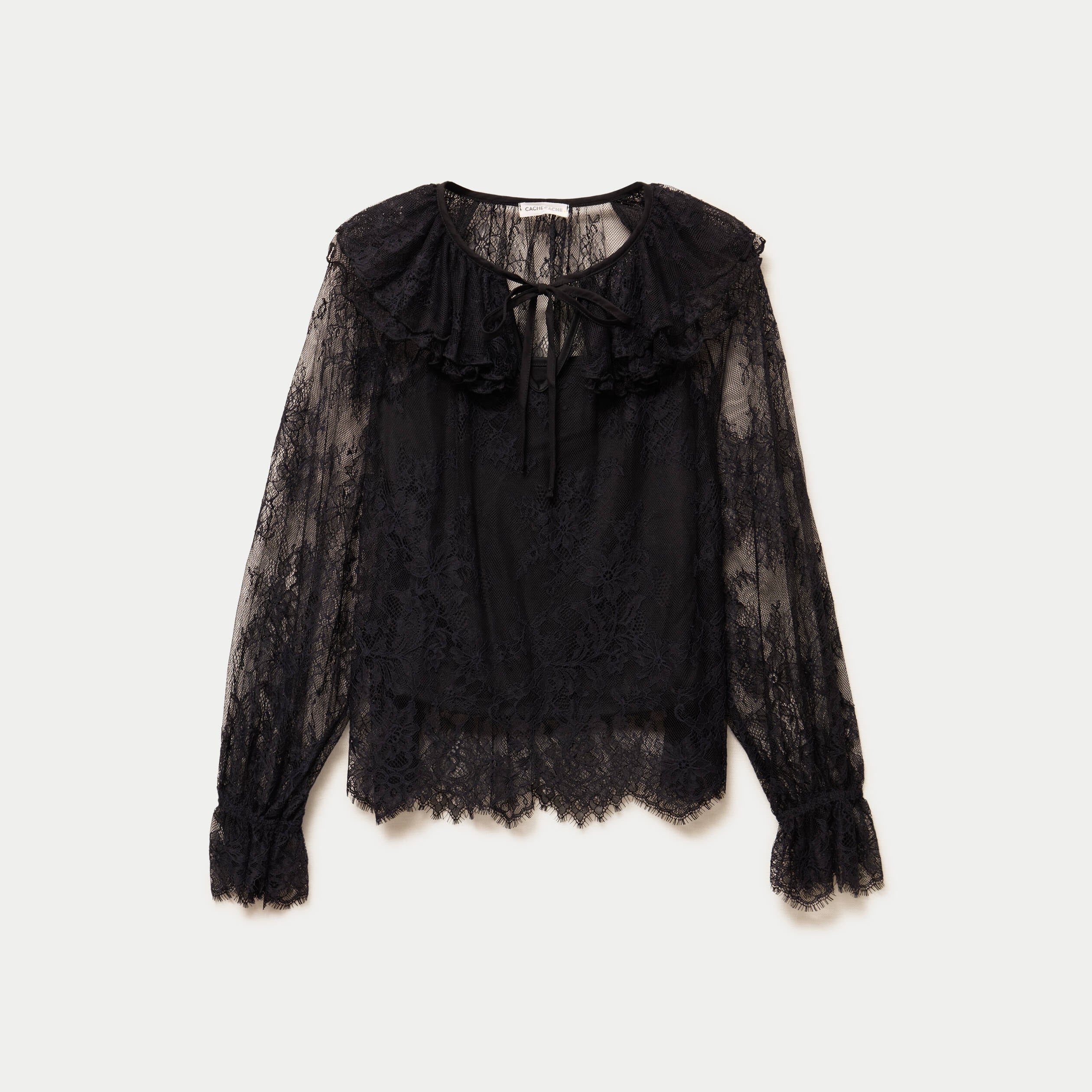 Blouse manches longues en dentelle noir femme