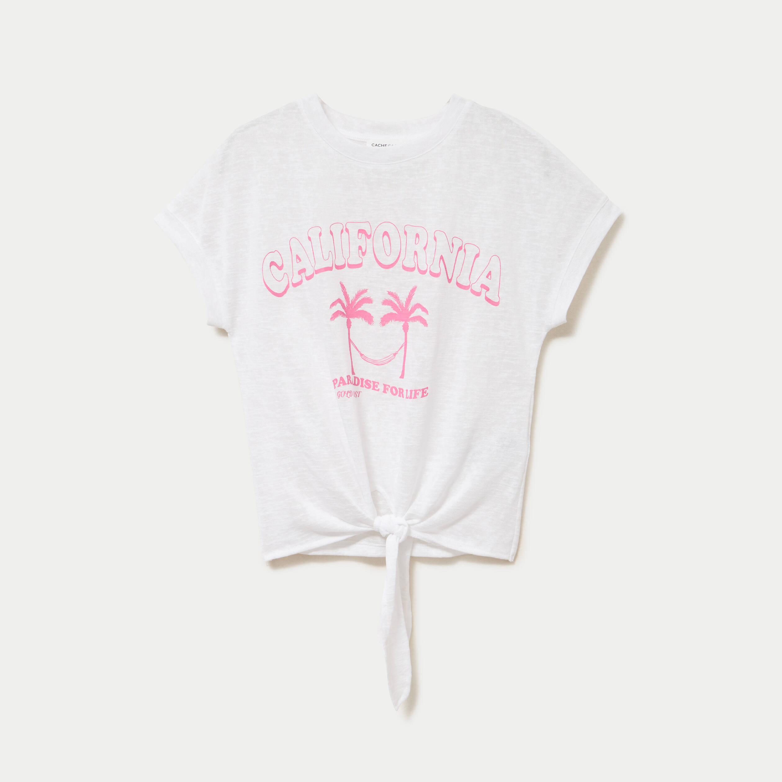 T-shirt droit cropped manches courtes ecru femme