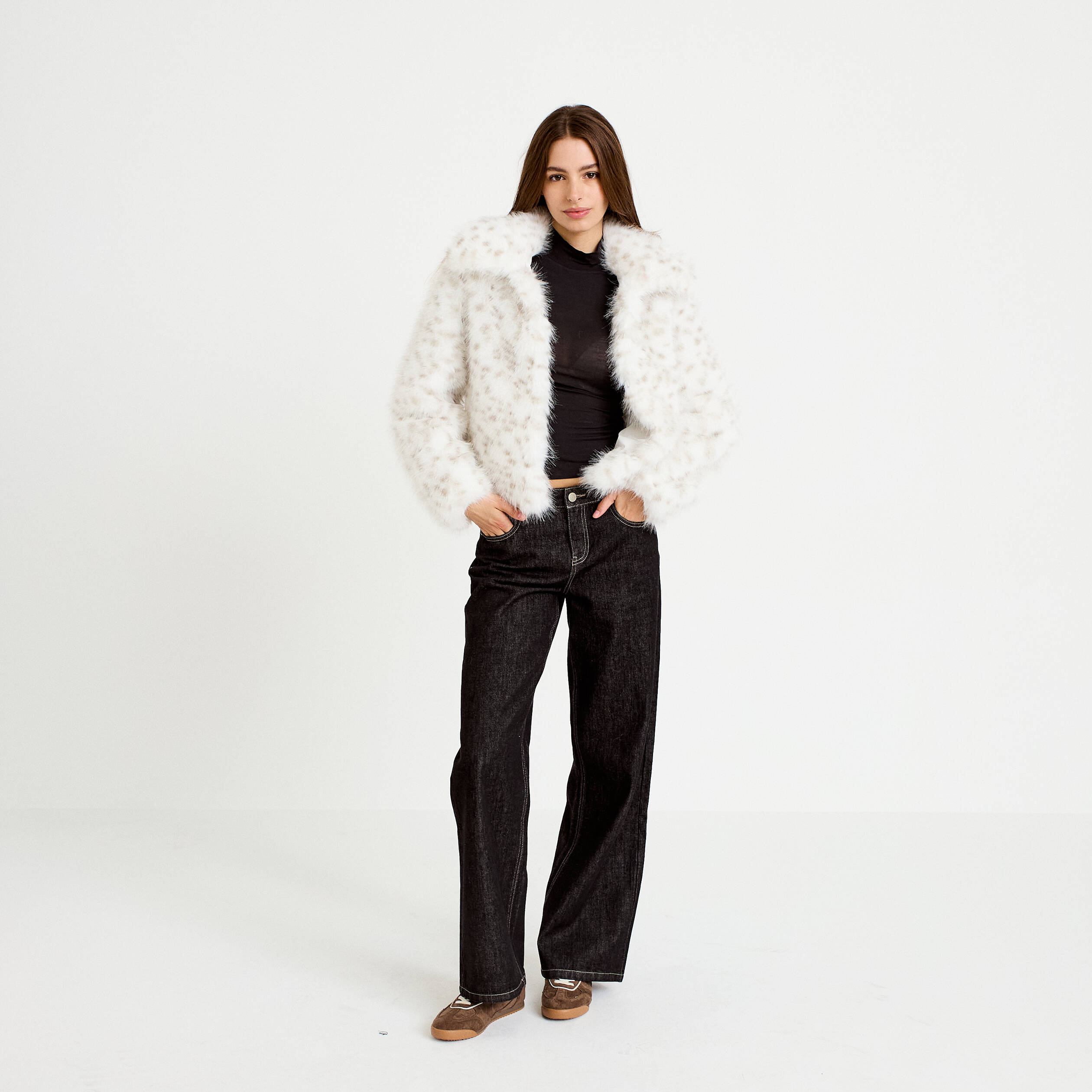 Veste oversize col tailleur beige femme