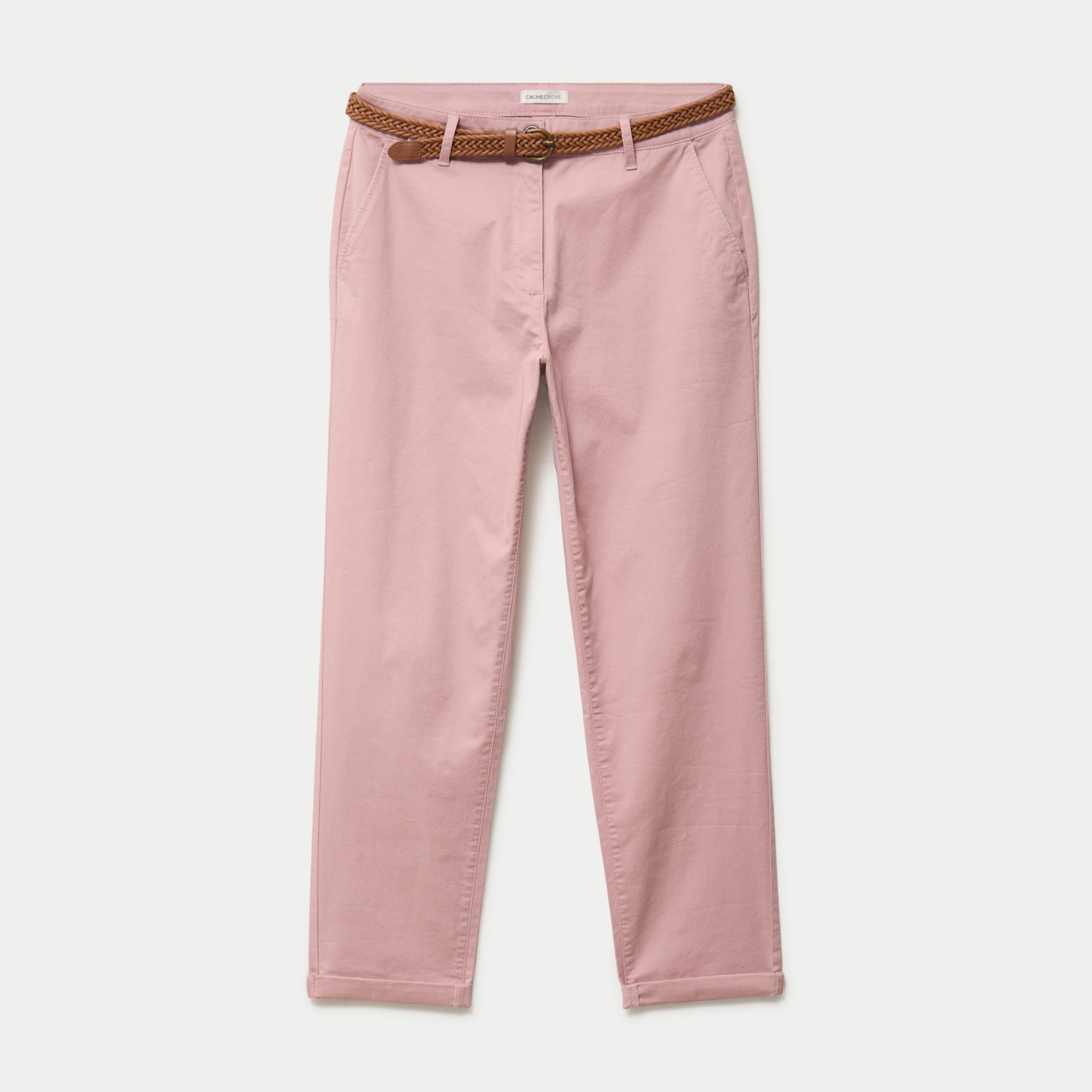 Pantalon chino 7/8&egrave;me rose pastel femme