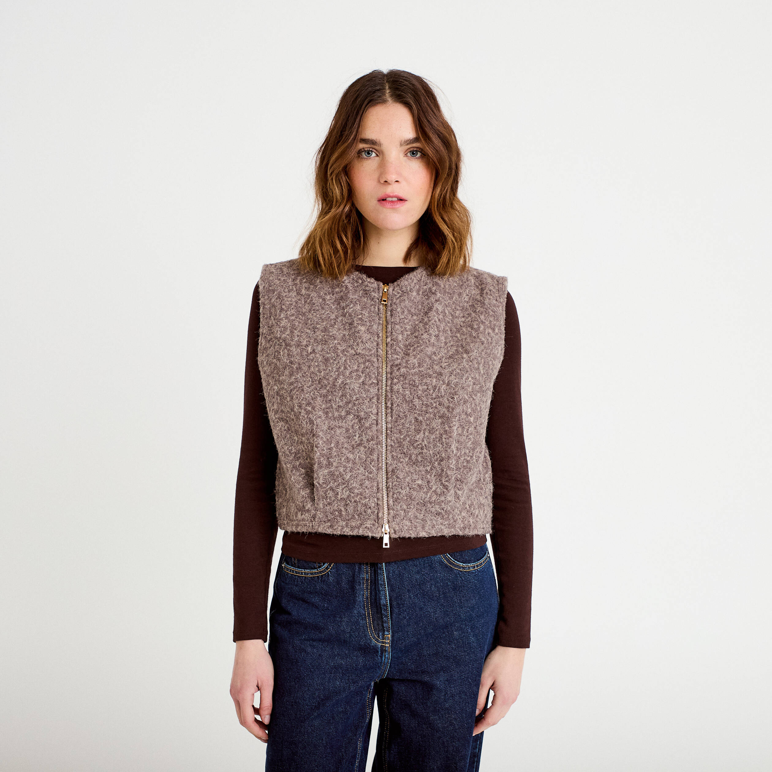 Veste sans manches effet polaire sable femme