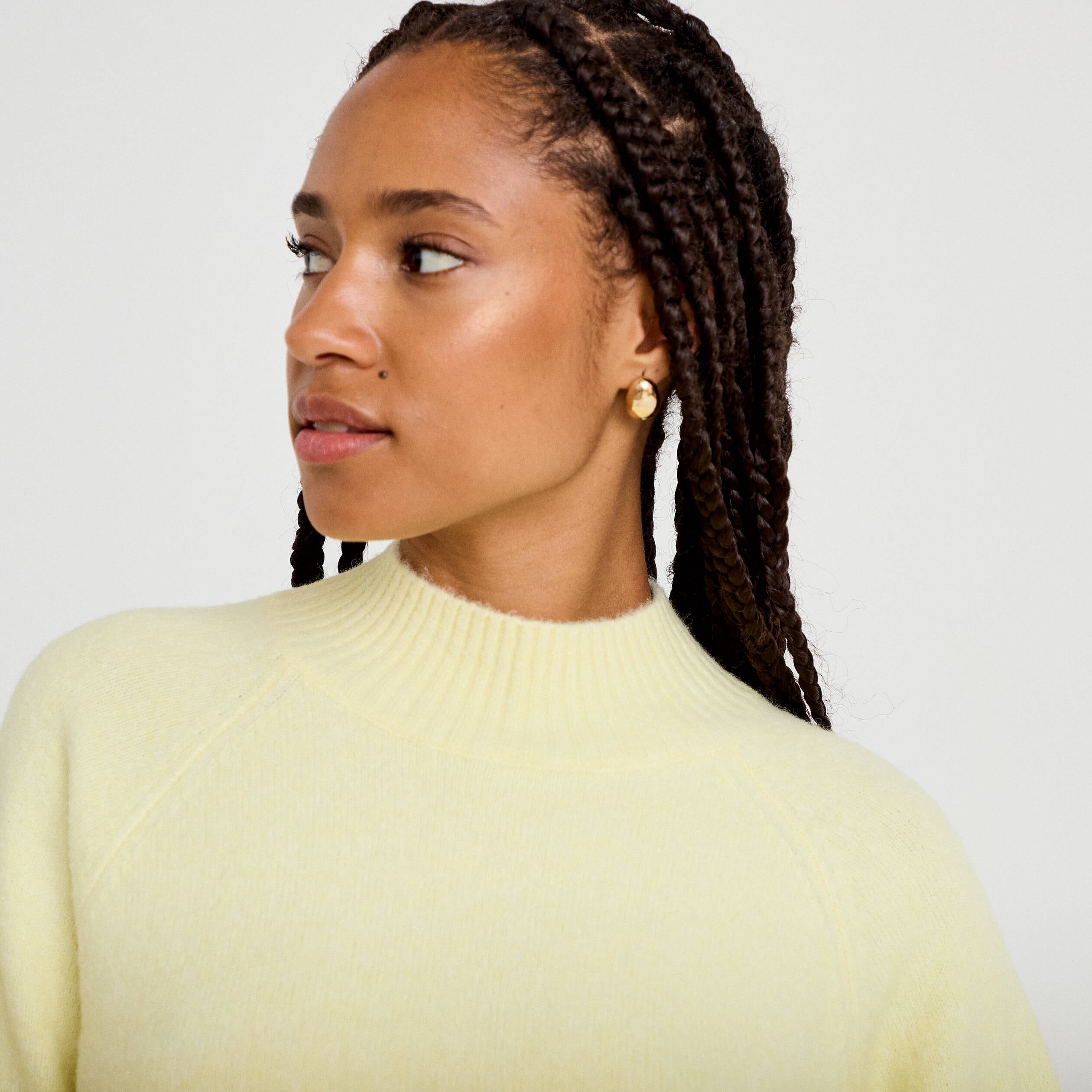 Pull col montant manches longues jaune clair femme
