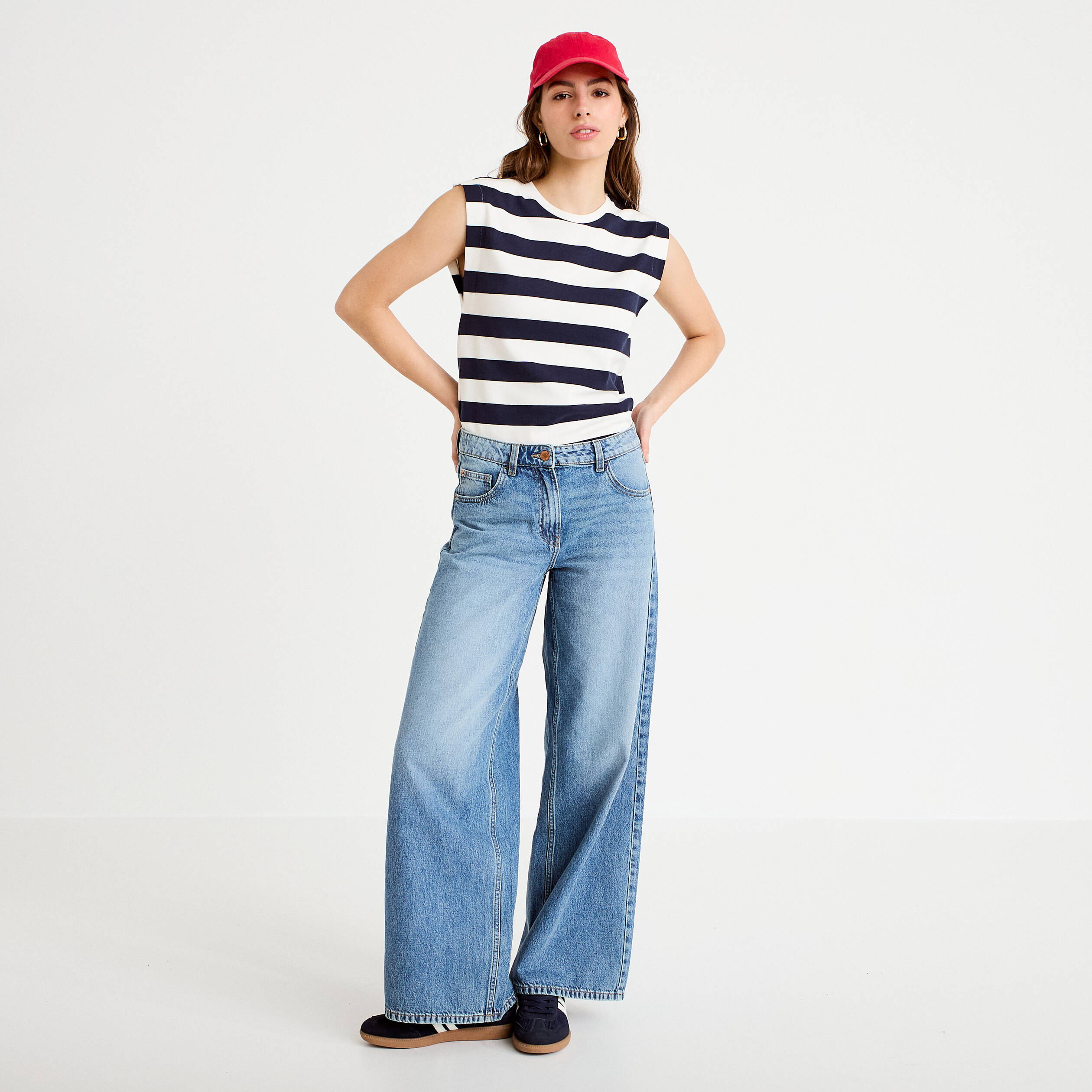 T-shirt col rond sans manches blanc femme