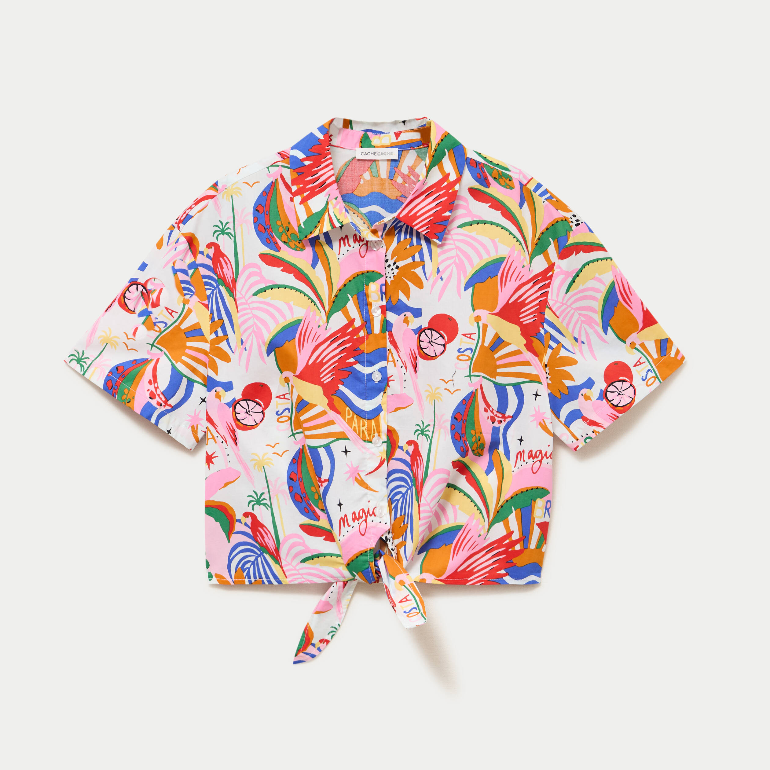 Chemise droite cropped col am&eacute;ricain blanc femme