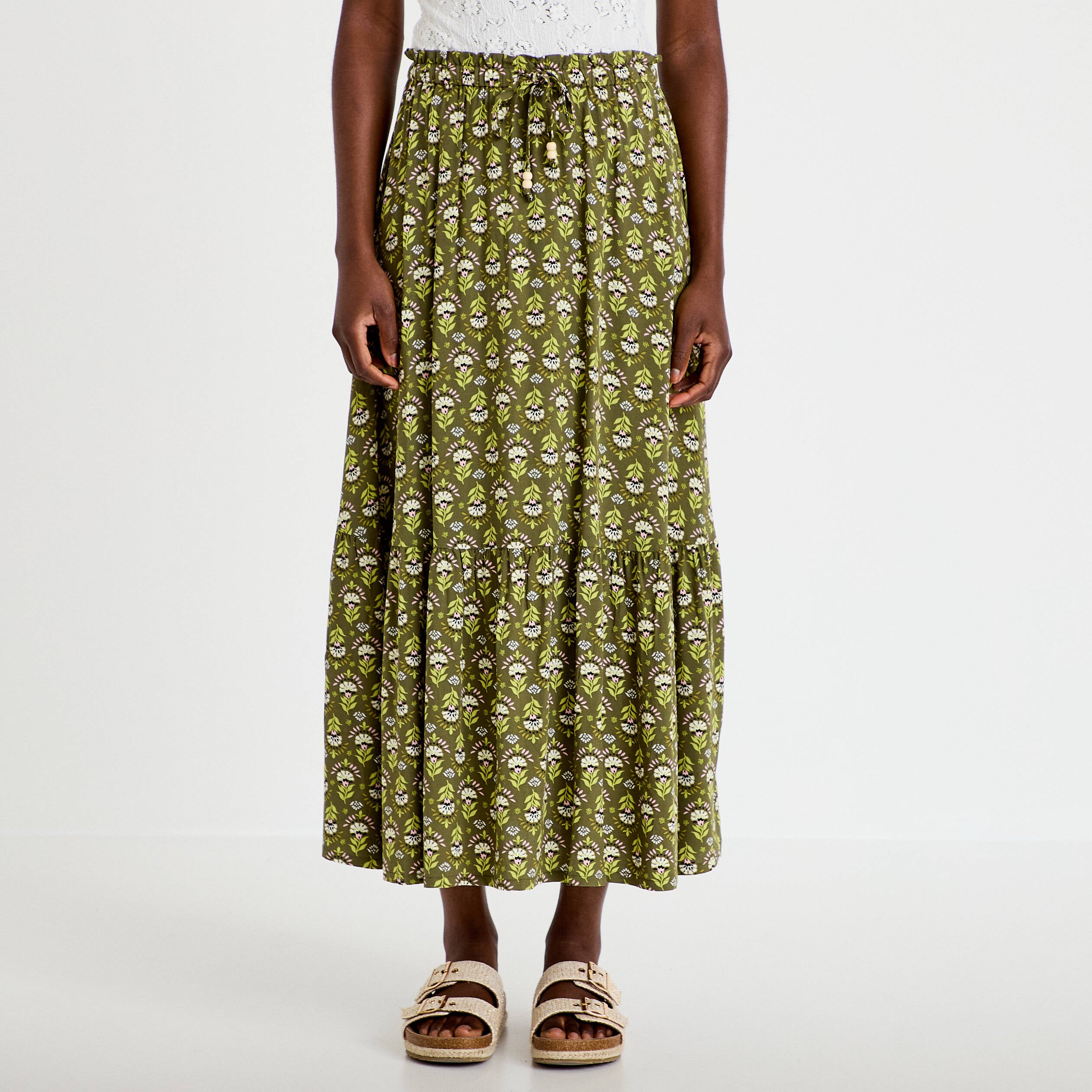 Jupe longue &eacute;vas&eacute;e vert femme