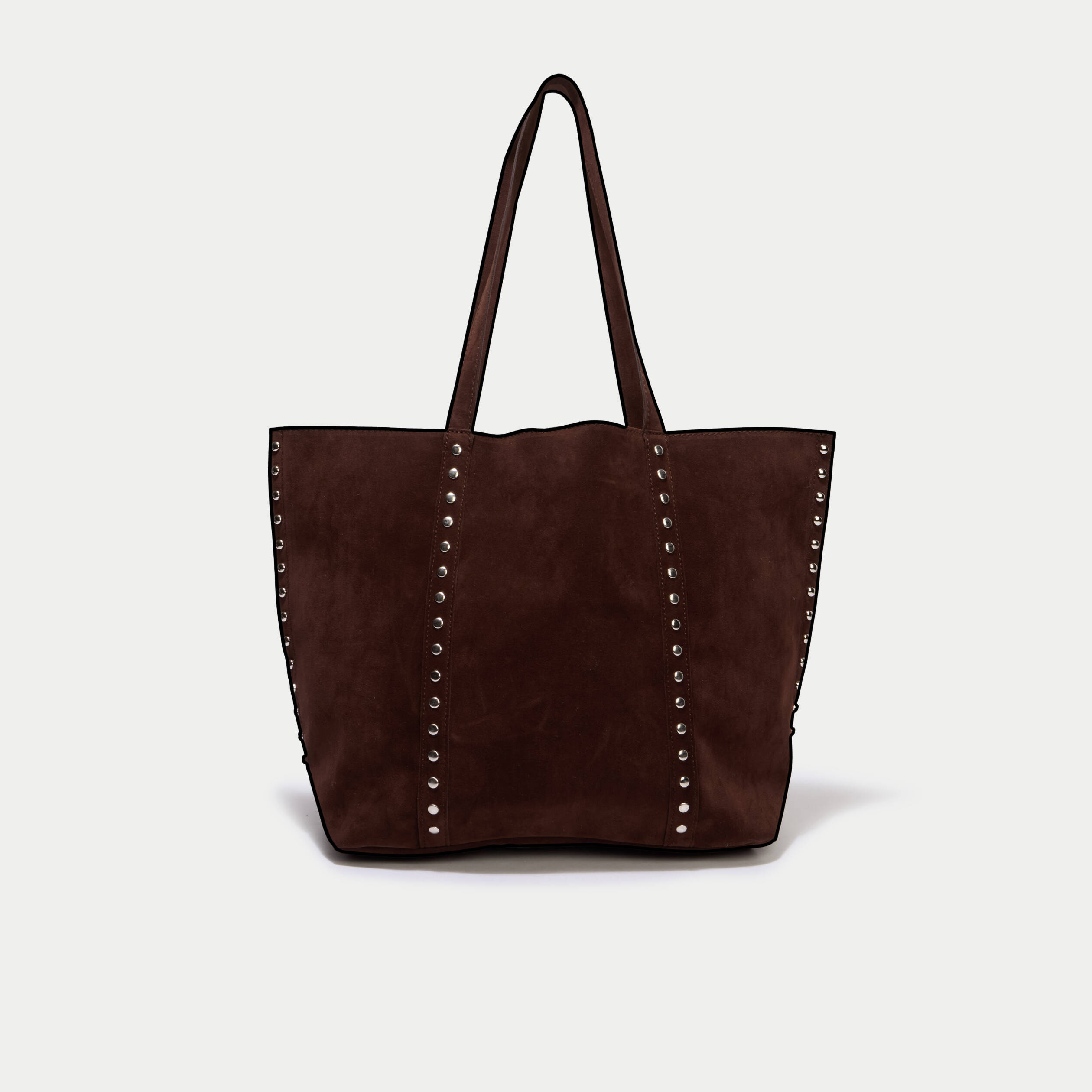 Sac aspect daim d&eacute;tails clout&eacute;s marron femme