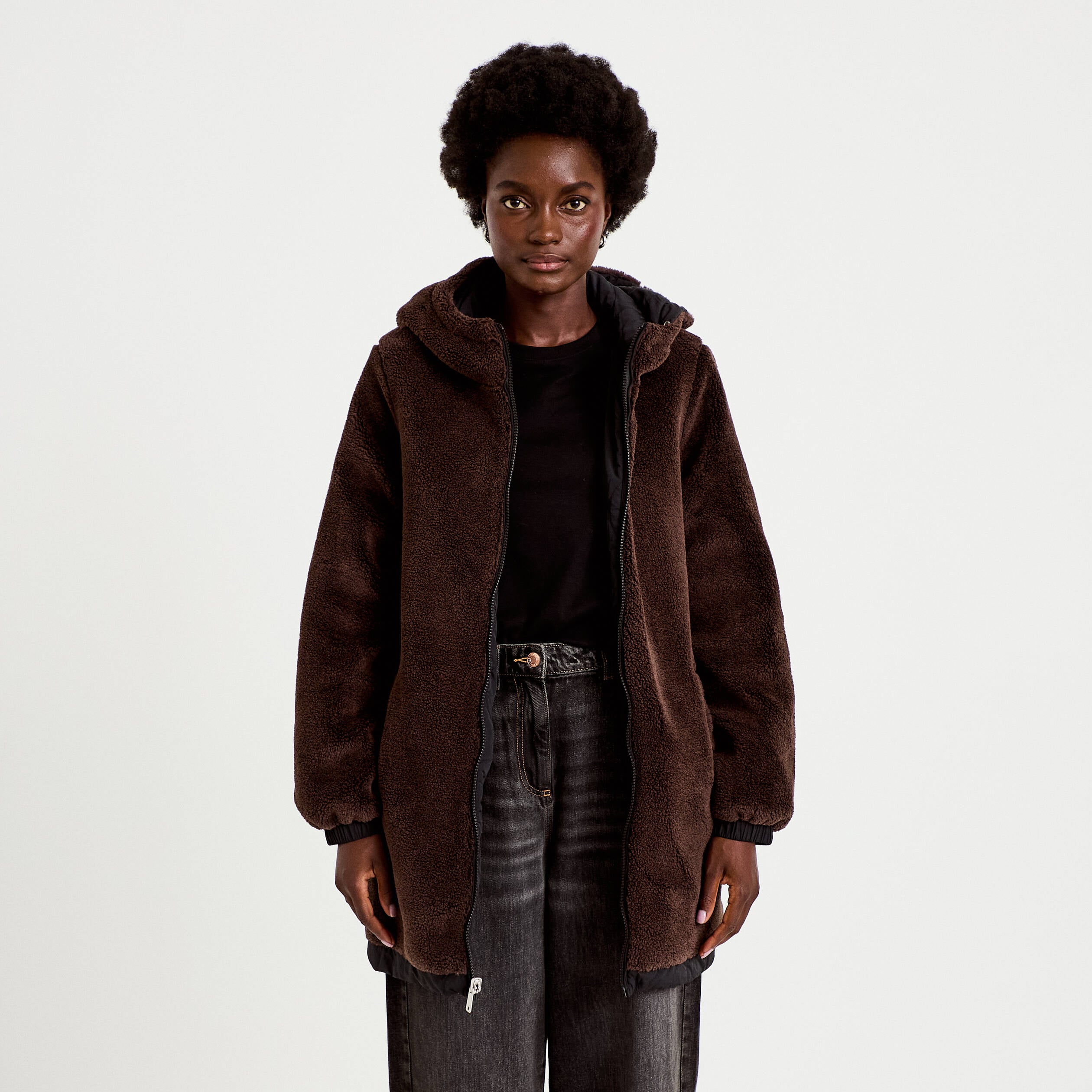 Parka r&eacute;versible effet polaire noir femme