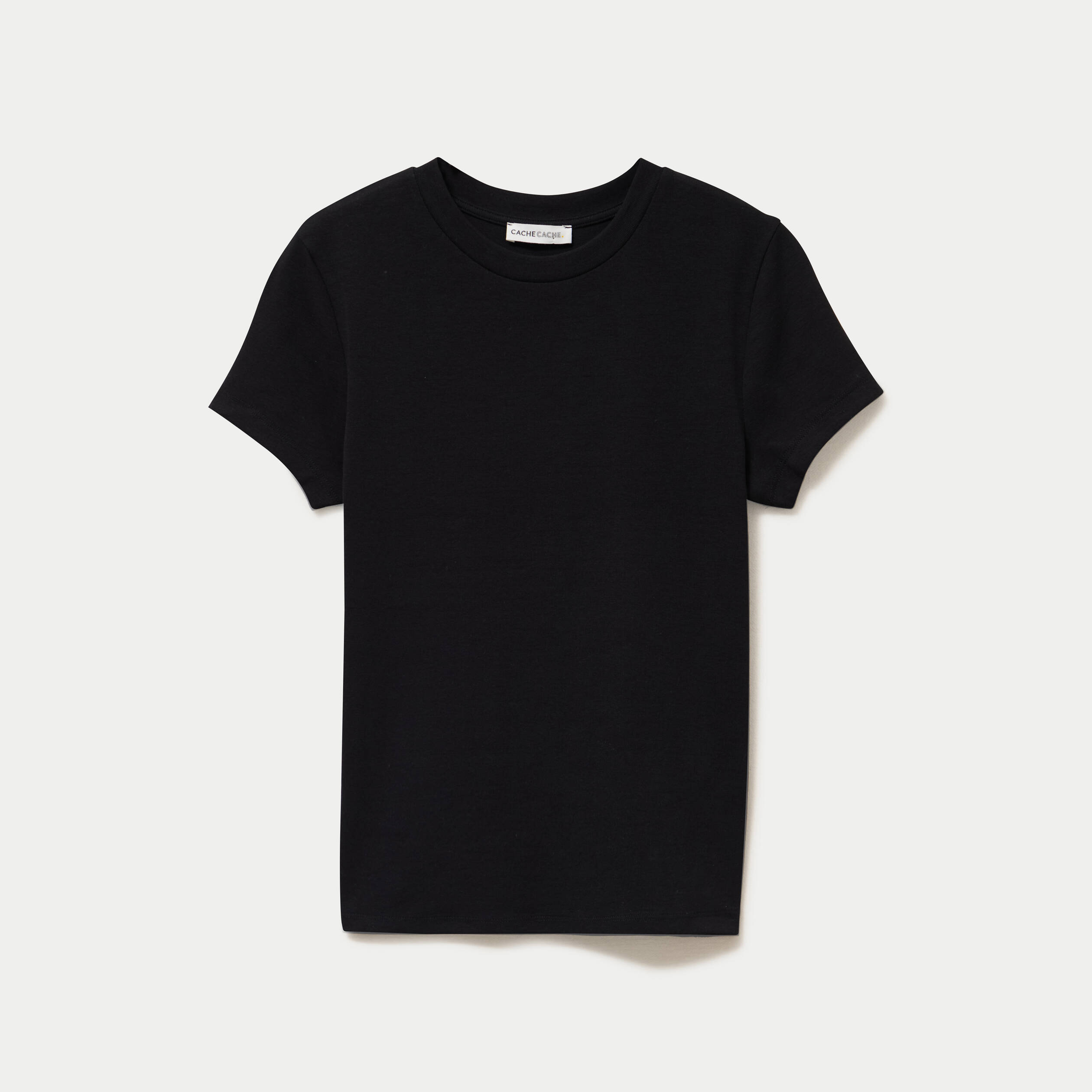 Top ajust&eacute; col rond manches courtes noir femme