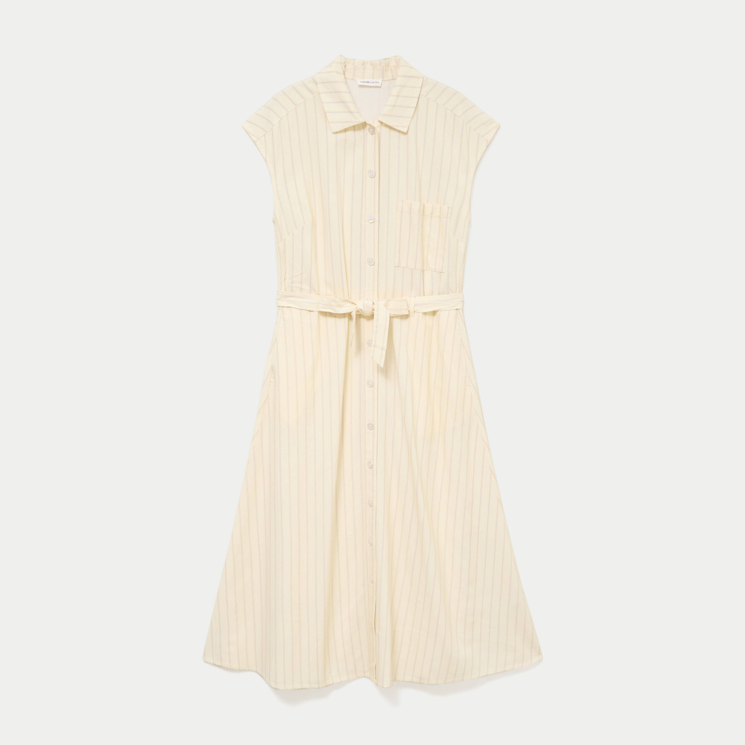 Robe midi &eacute;vas&eacute;e manches tr&egrave;s courtes jaune pastel femme