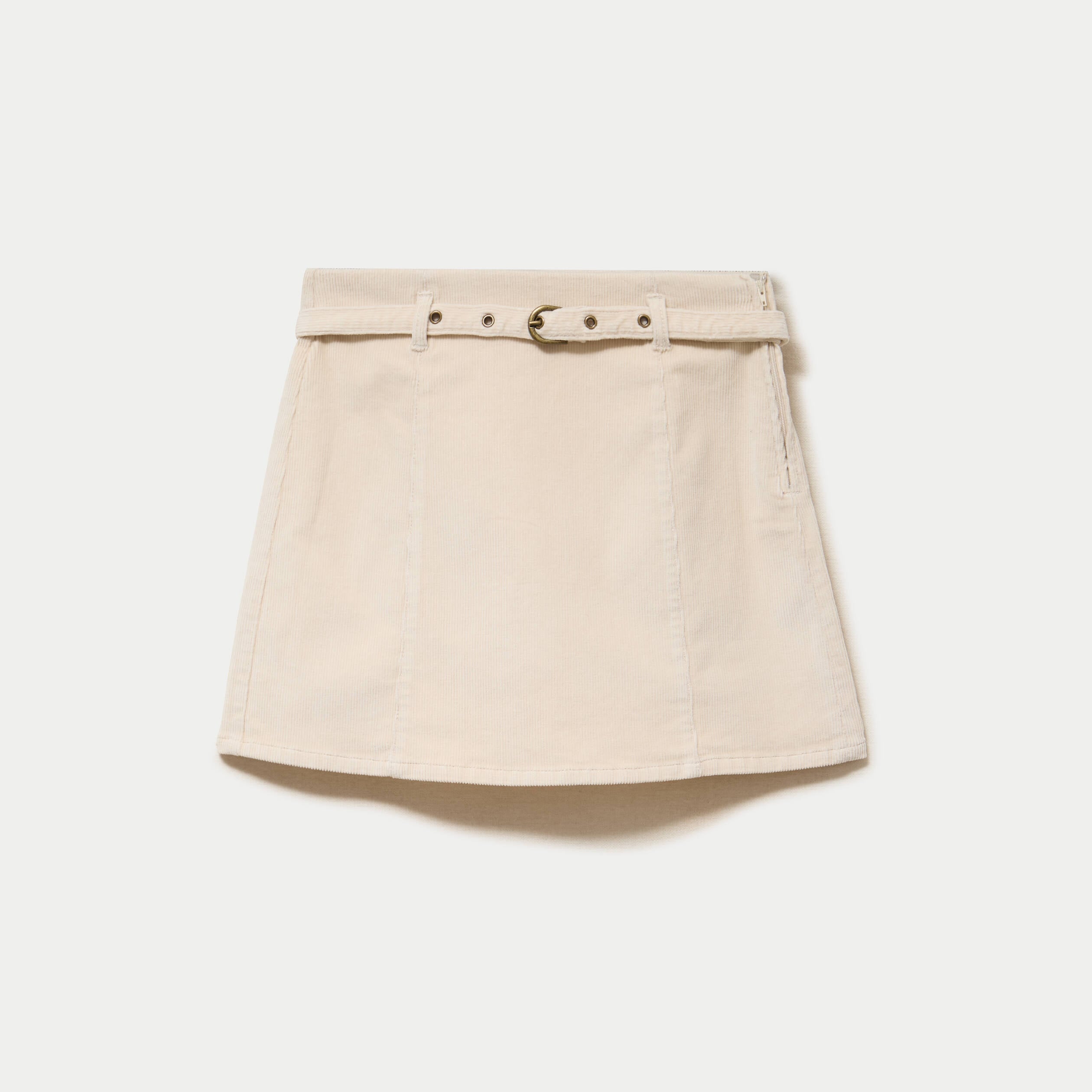 Jupe-short &eacute;vas&eacute;e velours ceinture ecru femme