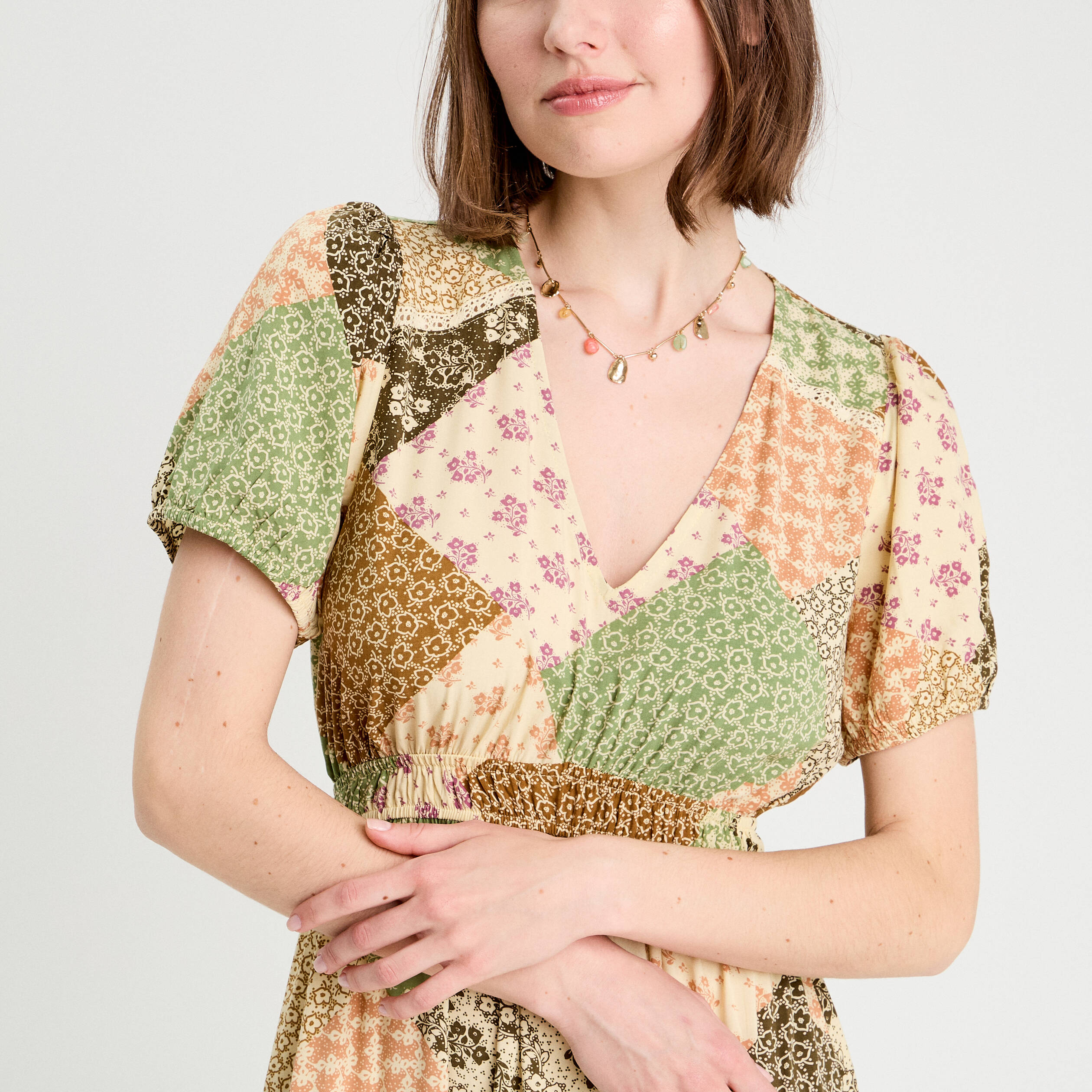 Robe longue &eacute;vas&eacute;e beige femme