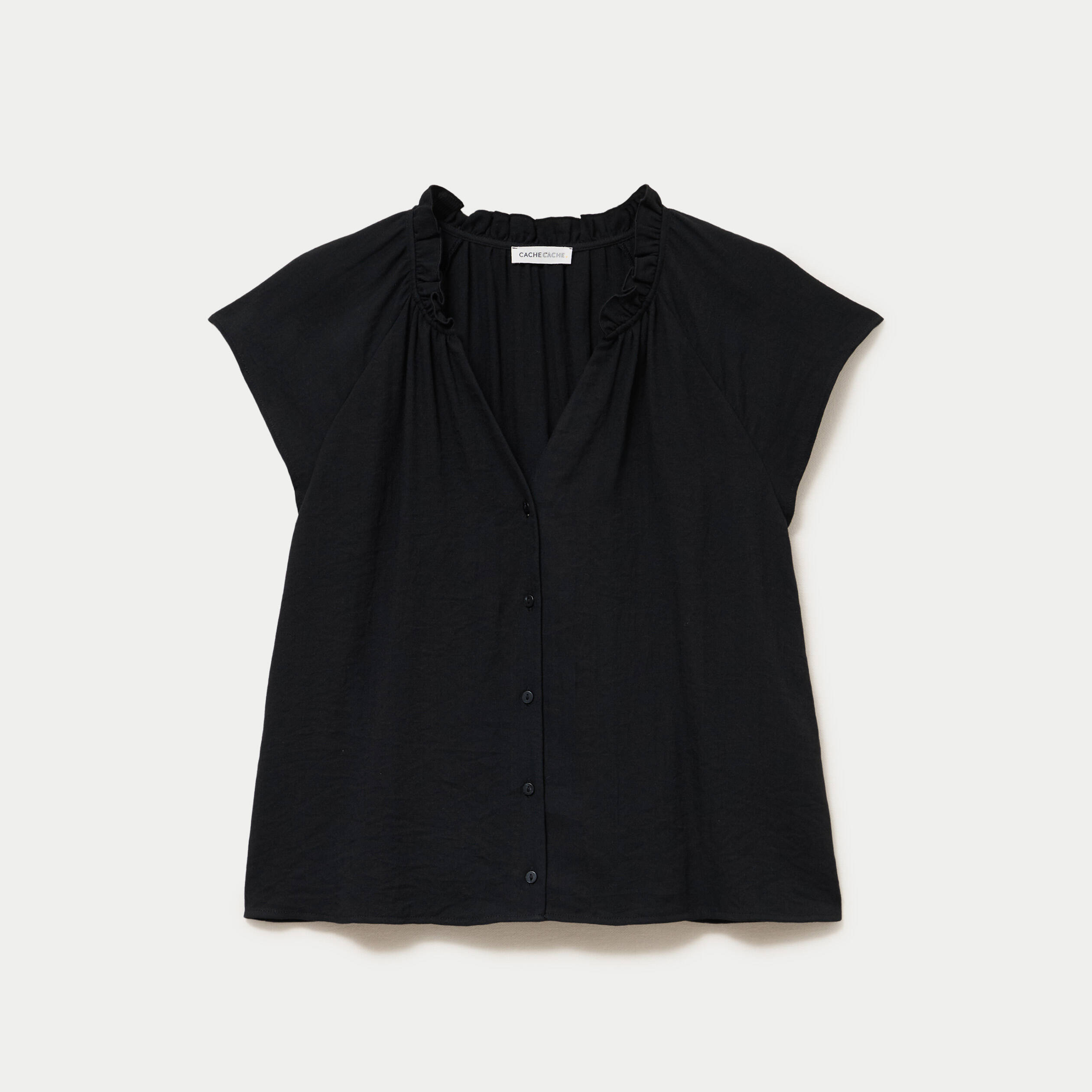 Blouse ample col v manches courtes noir femme