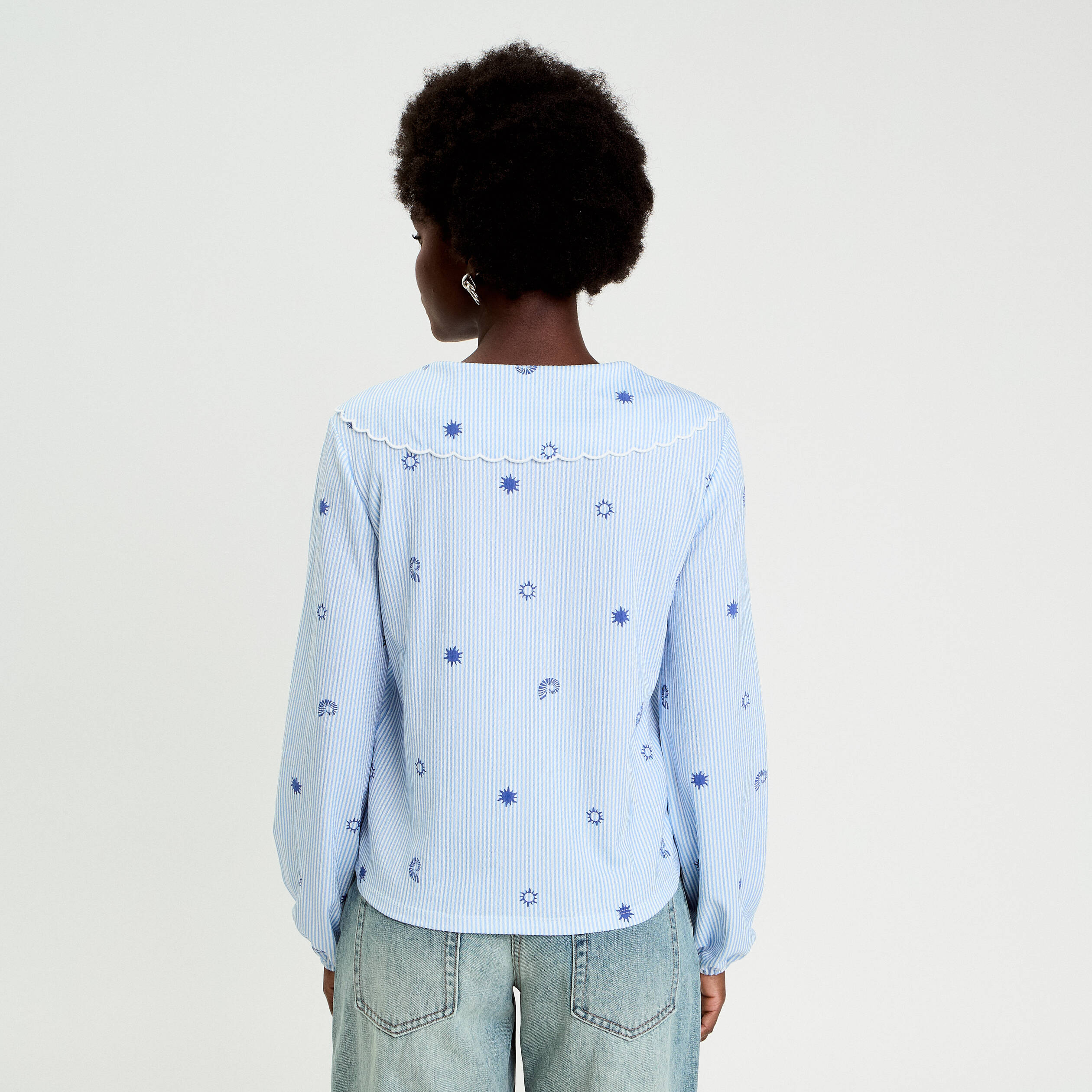 Blouse col xxl manches longues blanc femme