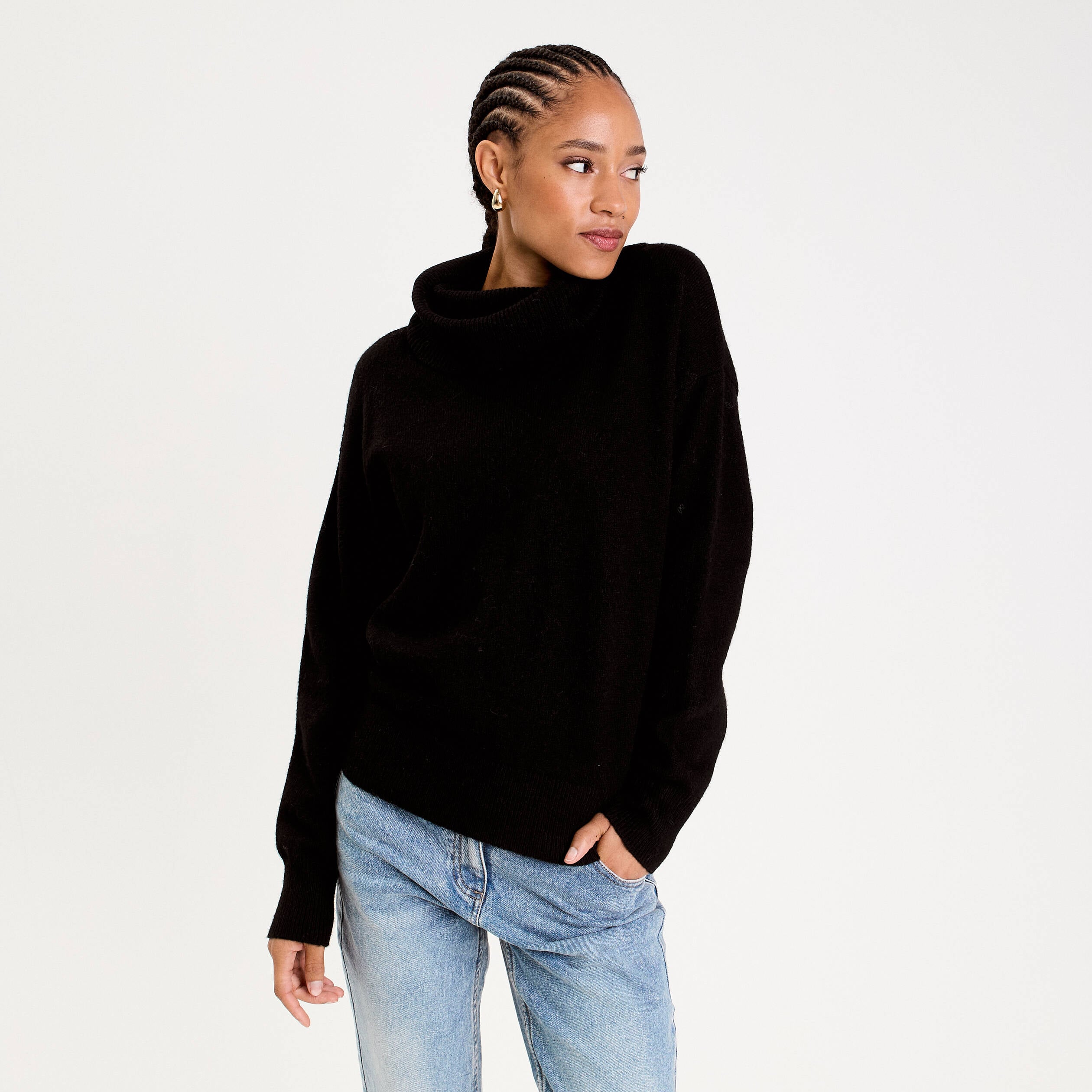 Pull avec col roul&eacute; noir femme