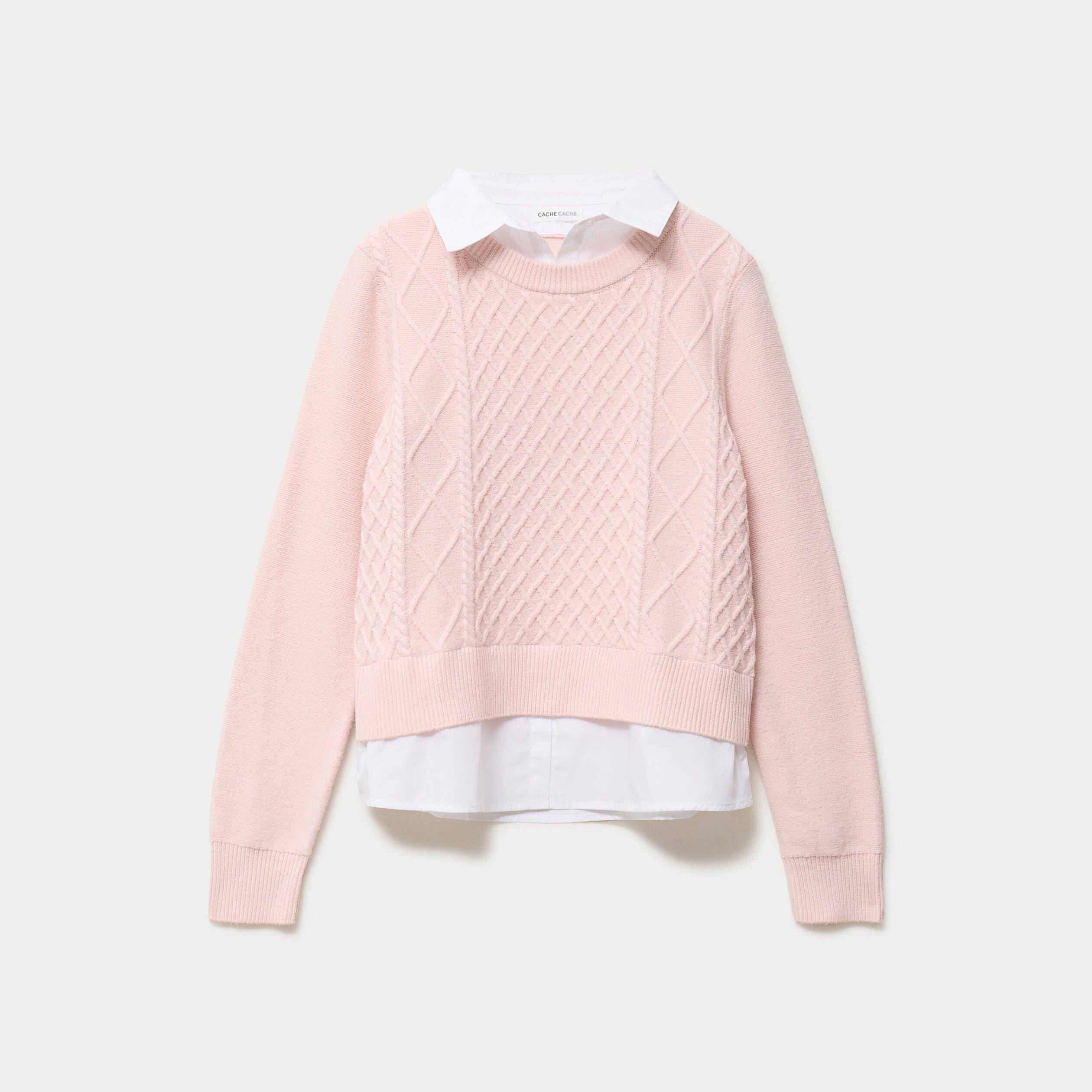 Pull chemise 2-en-1 rose clair femme