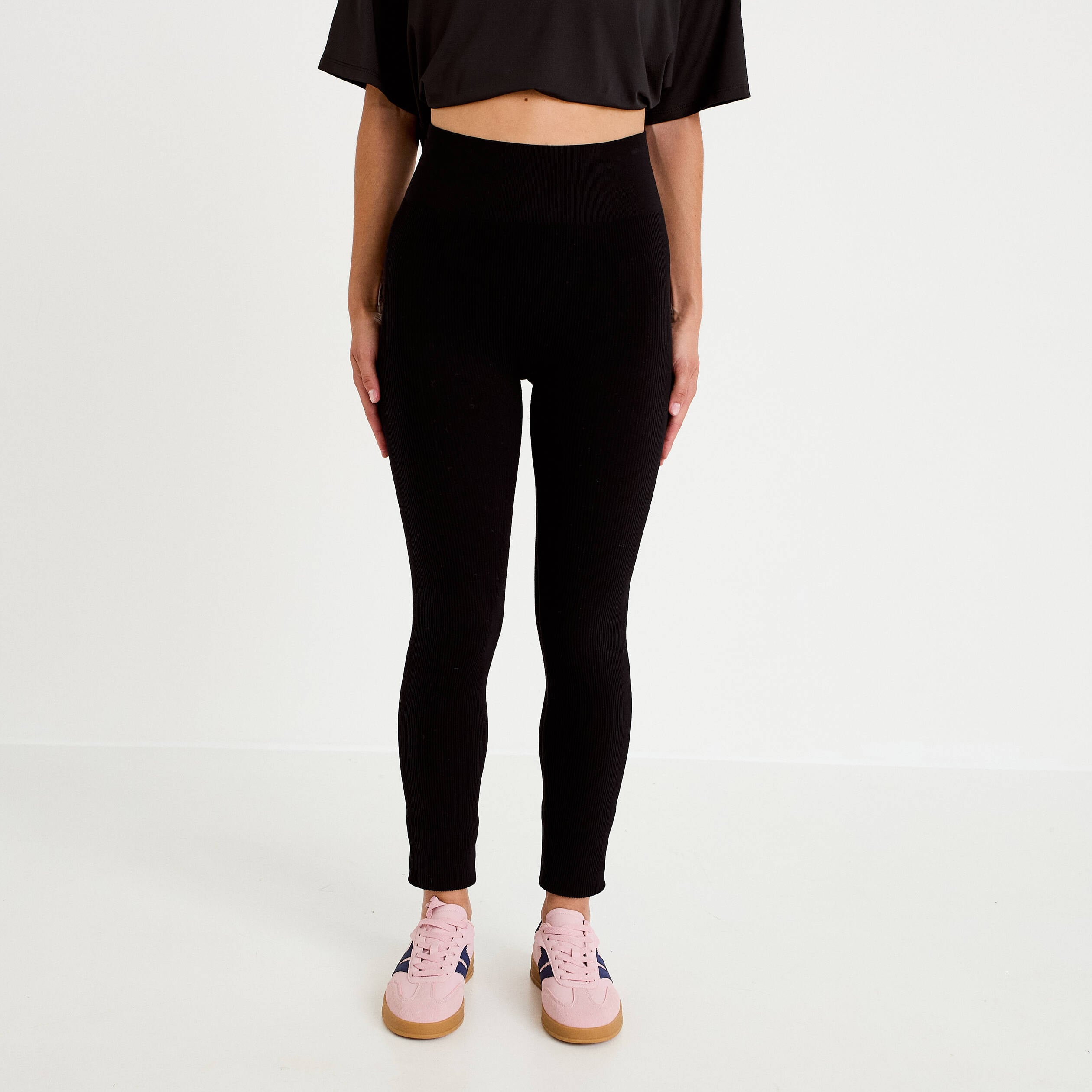 Leggings taille haute sans couture noir femme