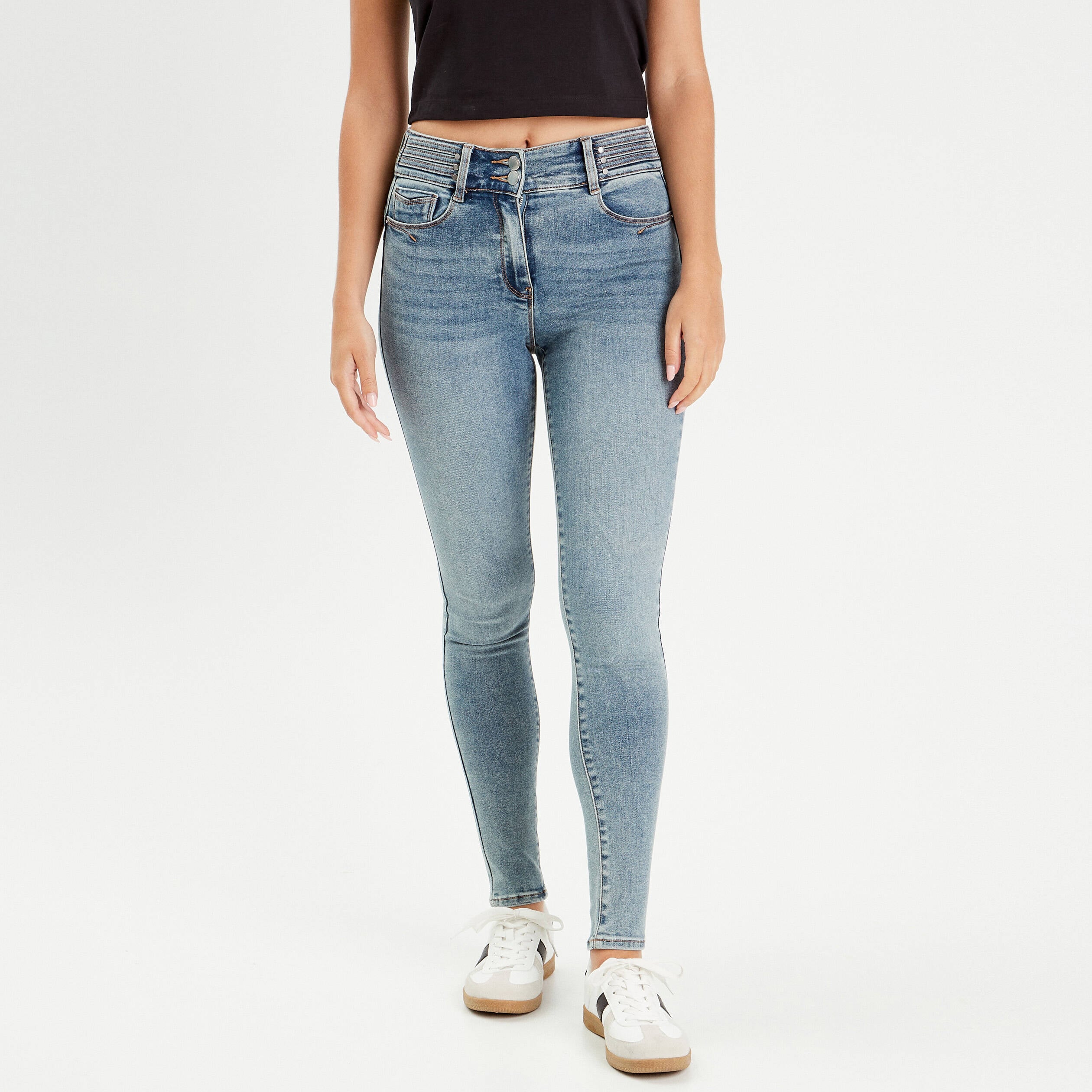 Jeans skinny push-up taille haute denim double stone femme