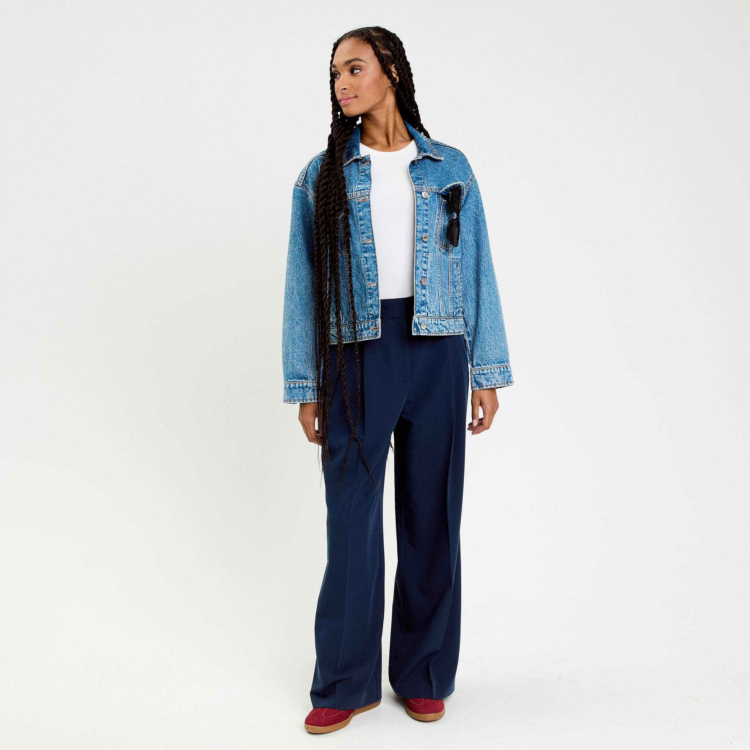 Pantalon large &agrave; pinces bleu marine femme