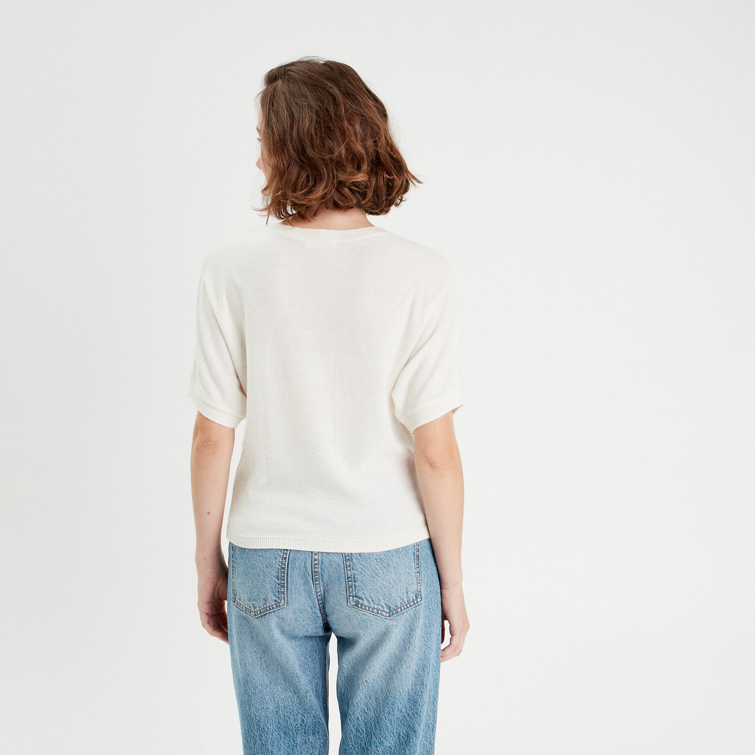 Pull manches courtes clous ecru femme