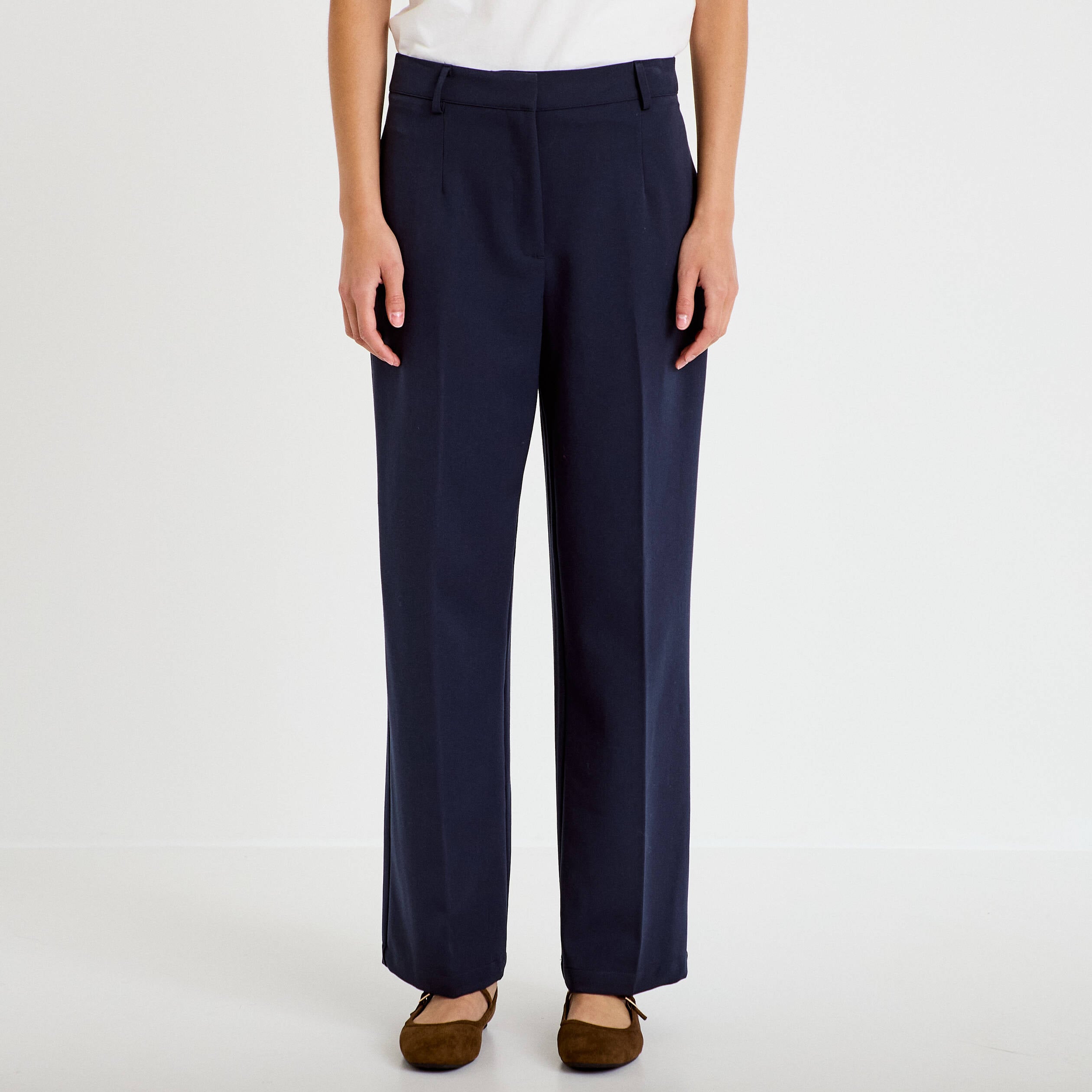 Pantalon bootcut taille haute bleu marine femme