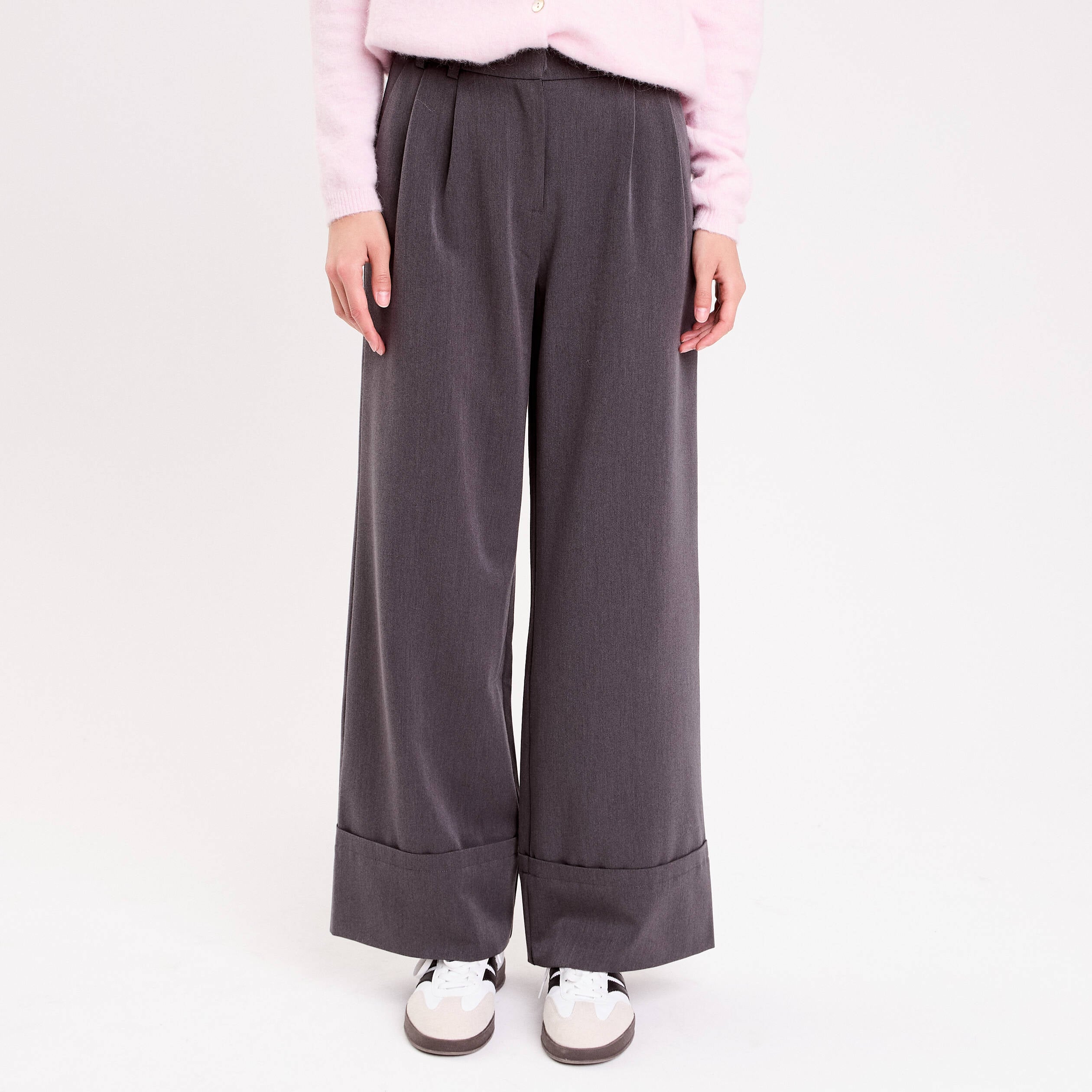 Pantalon large taille standard gris clair femme