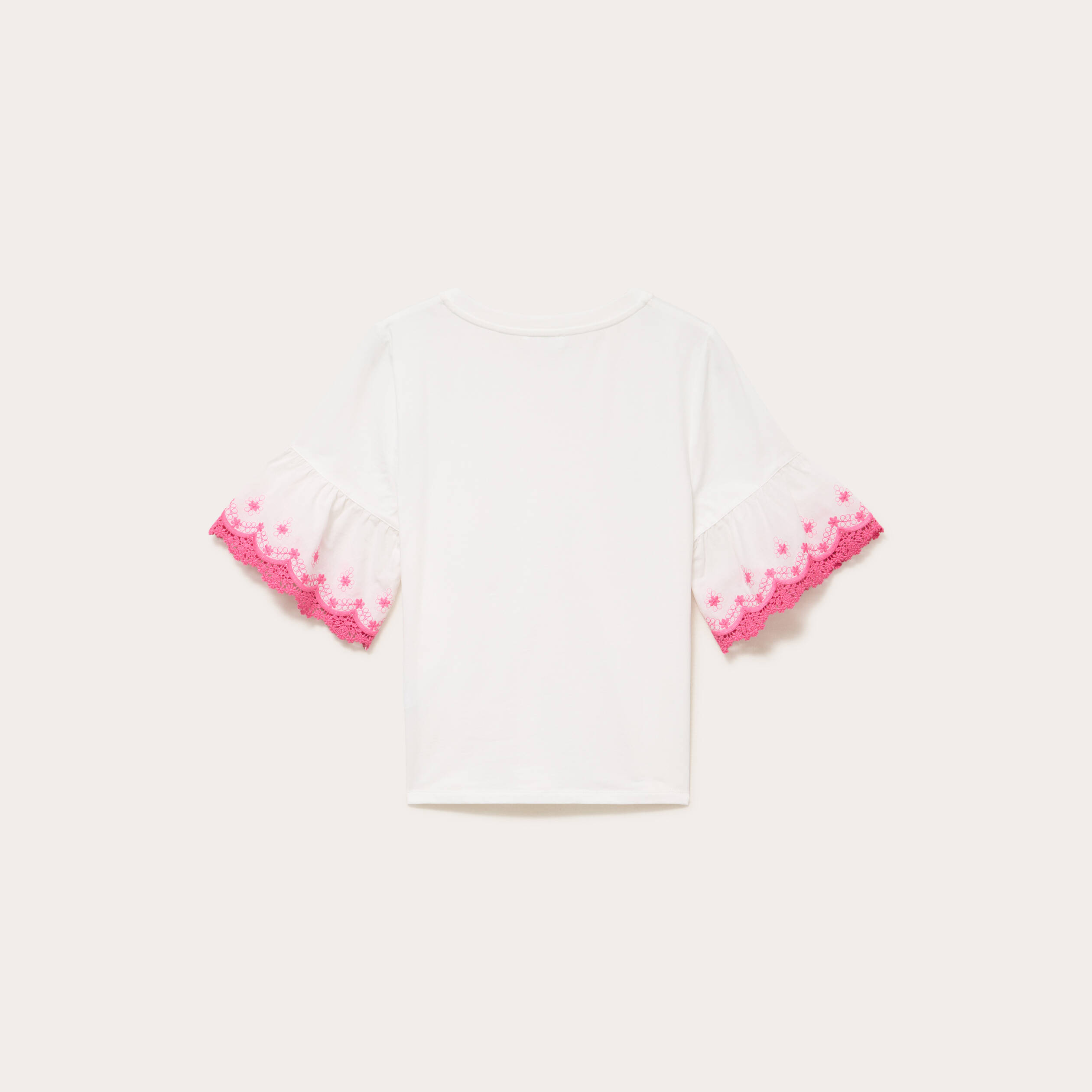 T-shirt brod&eacute; manches courtes ecru femme