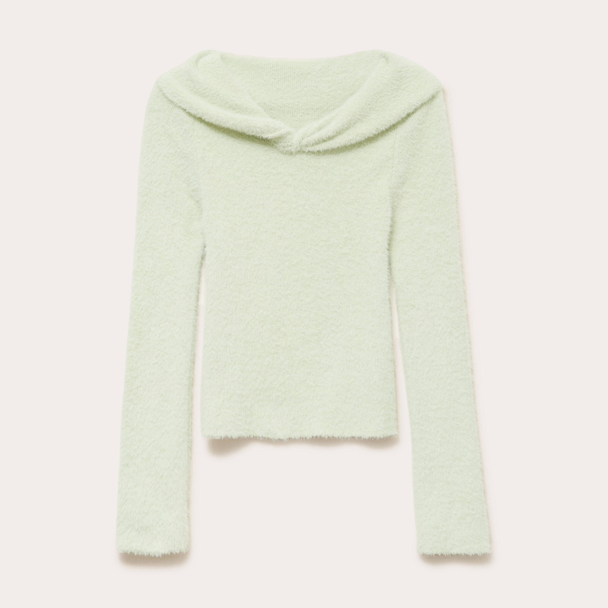 Pull ajust&eacute; col bardot manches longues vert pastel femme