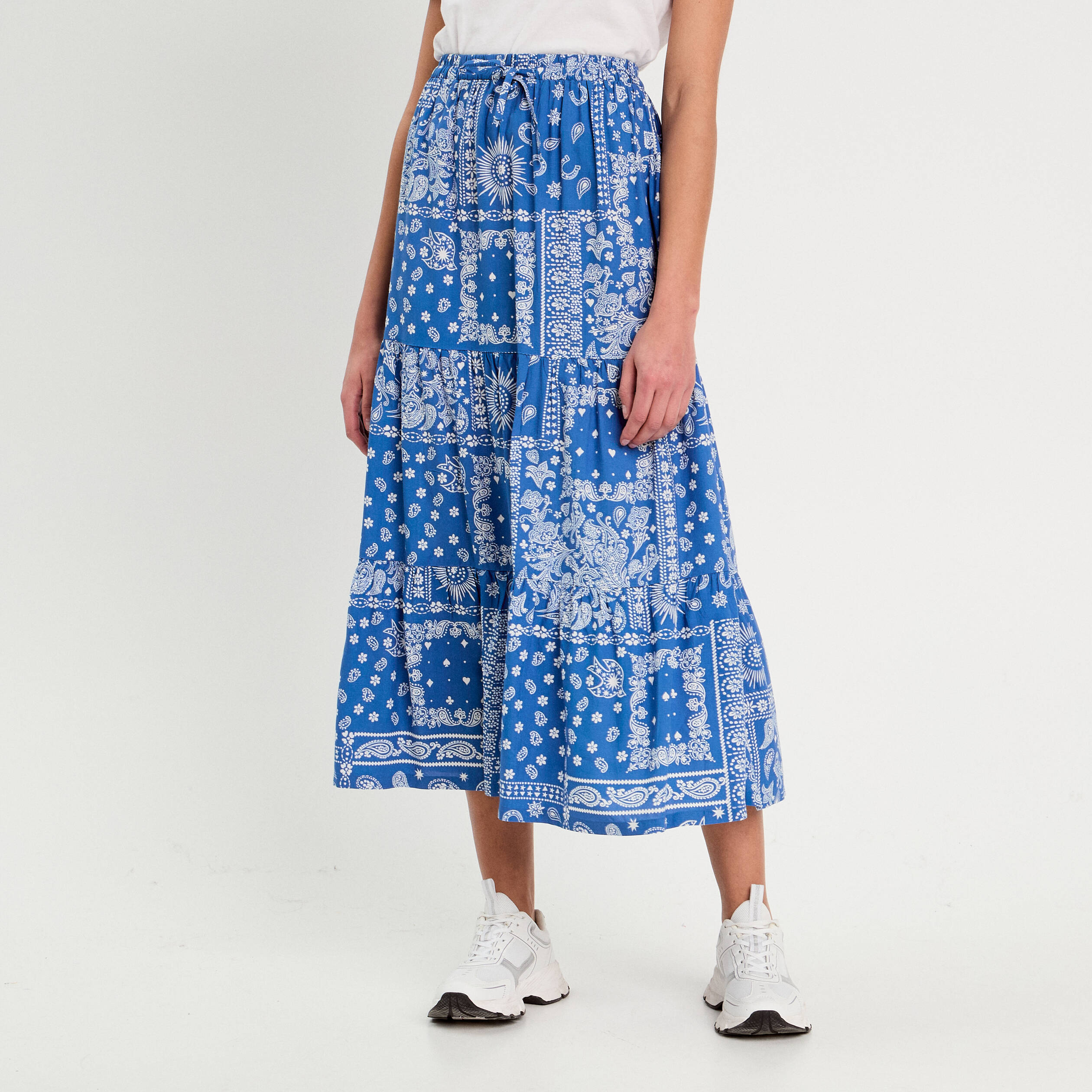 Jupe longue fluide bleu femme