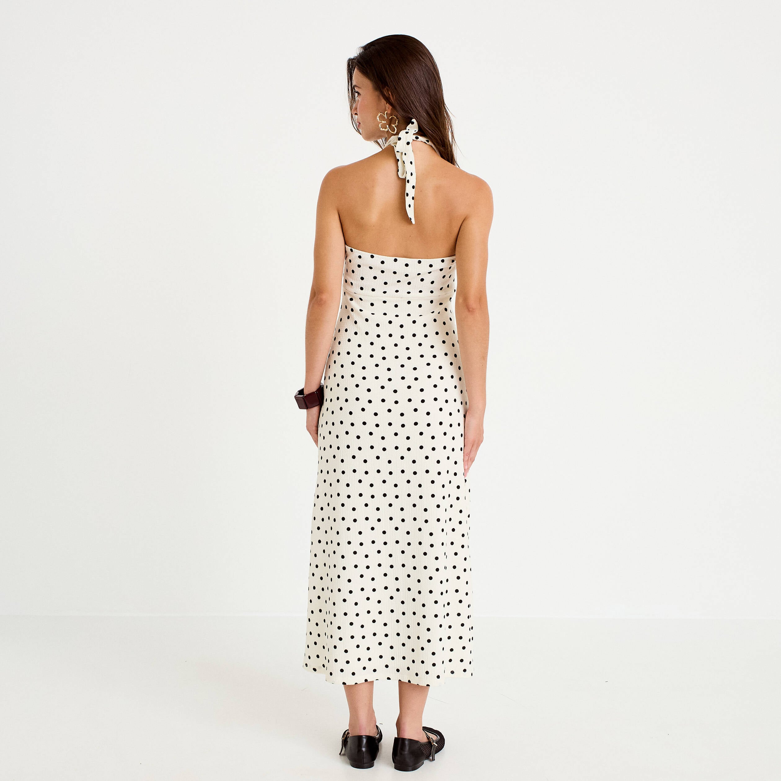 Robe &eacute;vas&eacute;e 3/4 sans manches col v beige clair femme